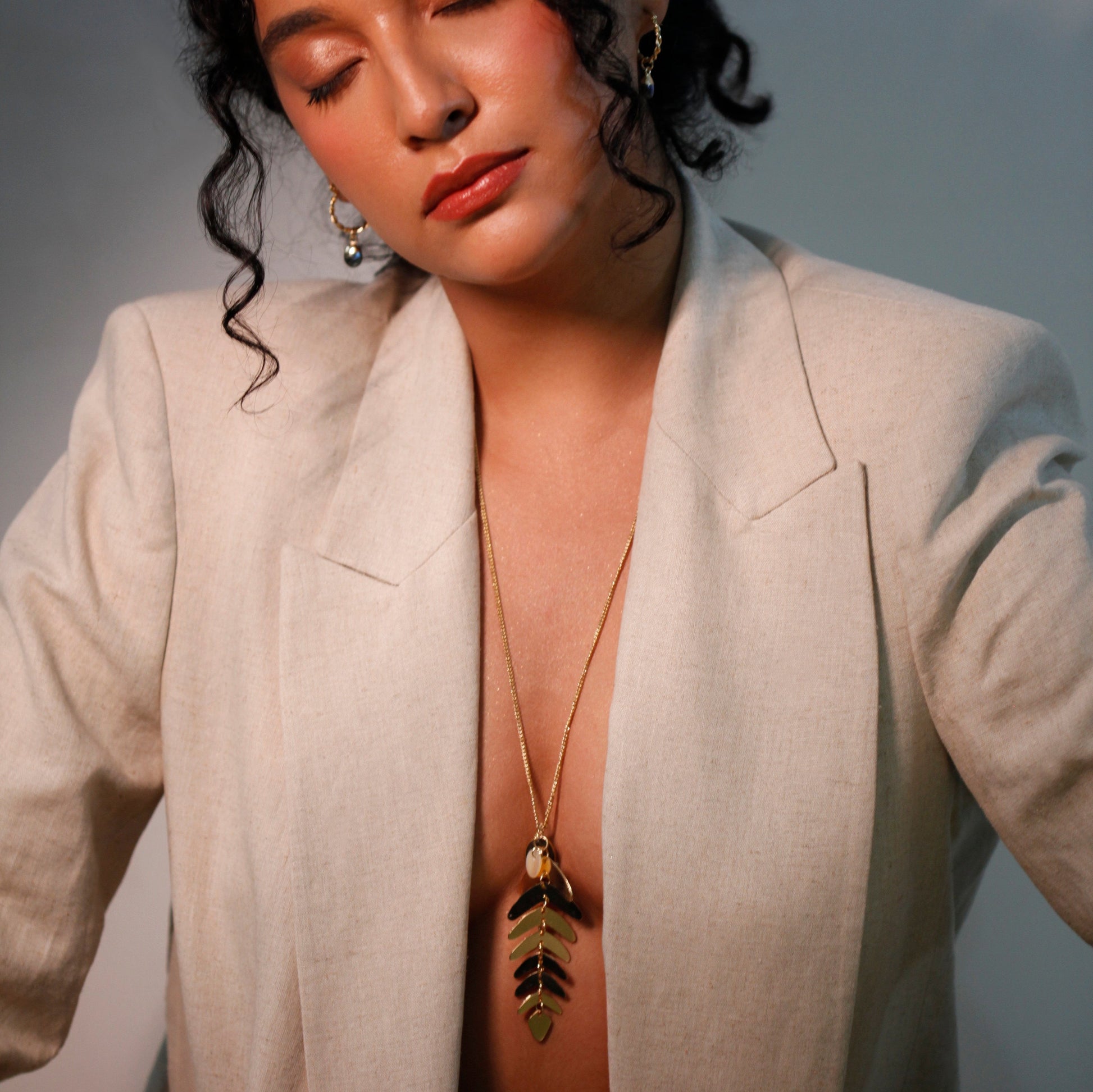 Gold Plated Labradorite Hoop Earrings