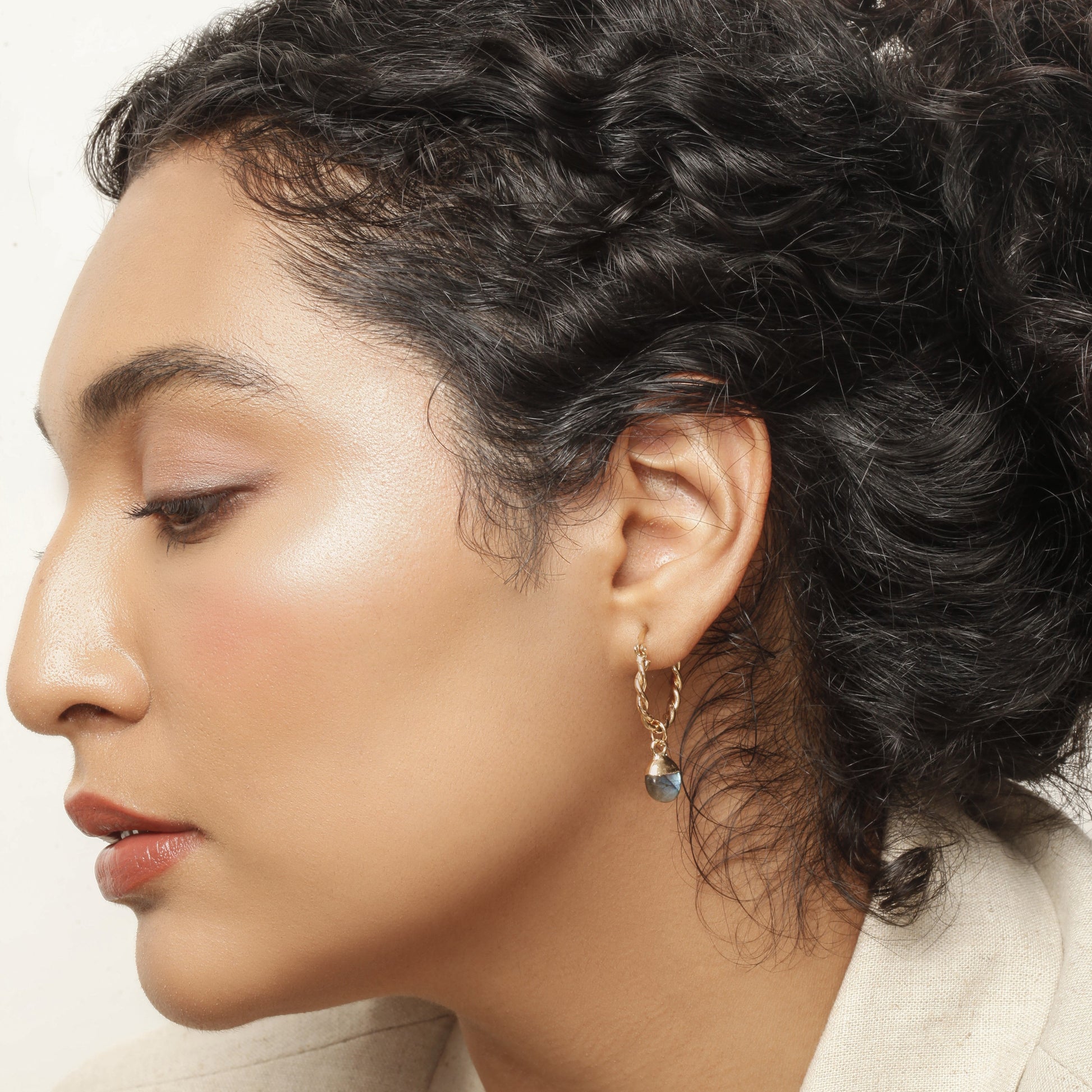 Gold Plated Labradorite Hoop Earrings