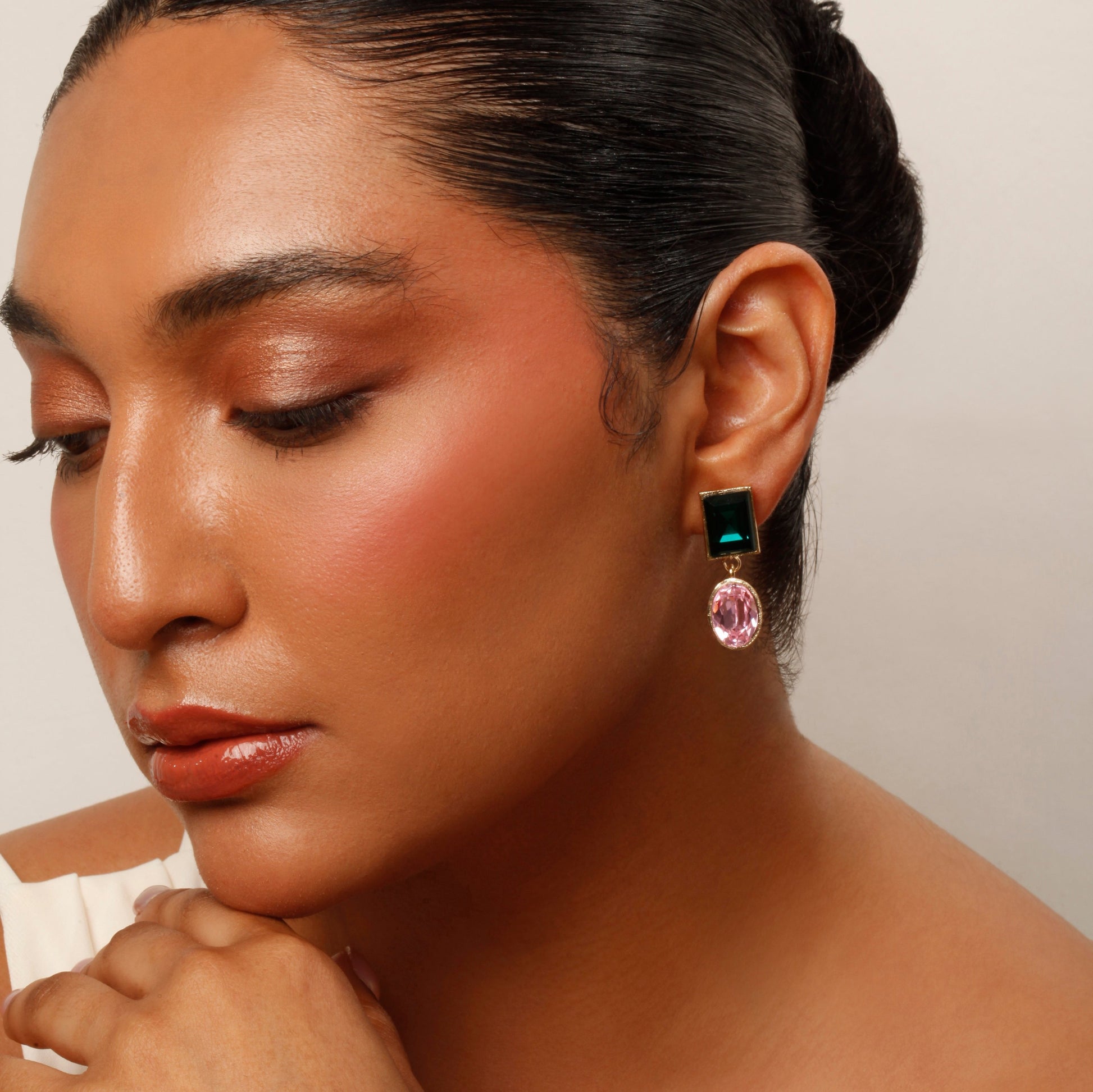 Emerald Pink Swarovski Crystal Earrings