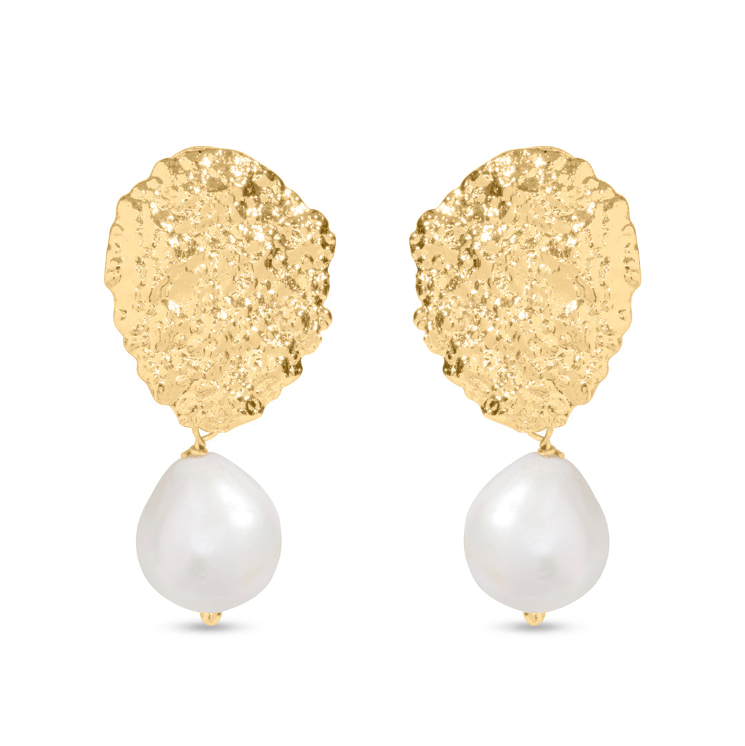 Swarovski Pearl Earrings Hammered Metal Bold Elegance