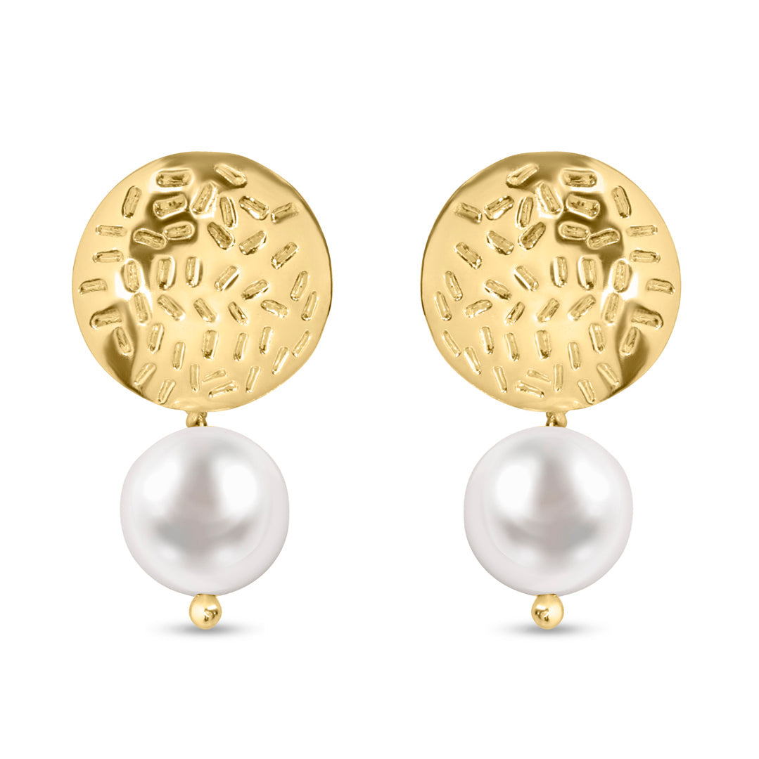 Baroque Pearl Earrings Hammered Metal Office Chic
