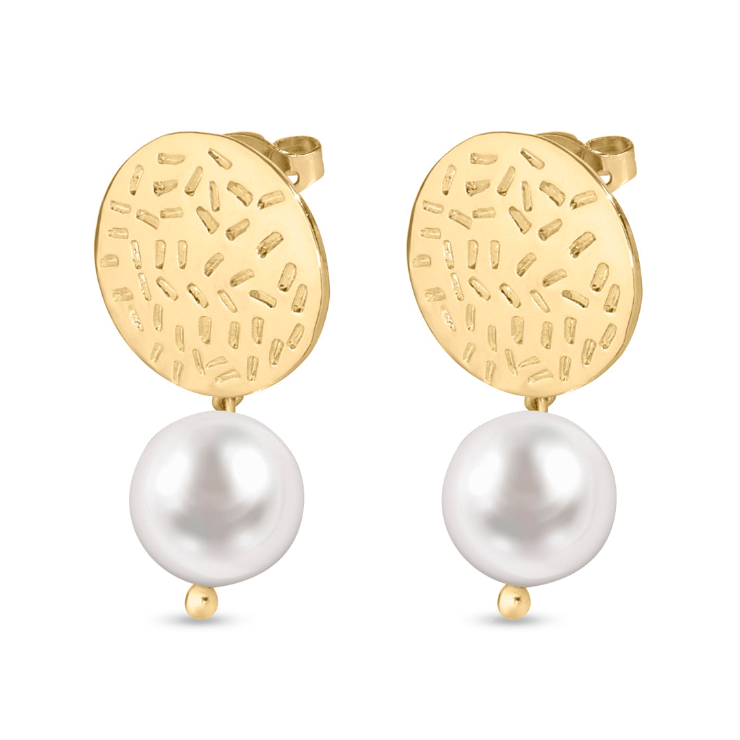 Baroque Pearl Earrings Hammered Metal Office Chic