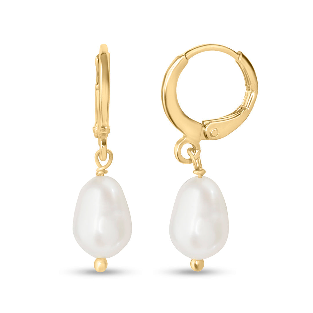 Gold Plated Pearl Drop Earrings Everyday Fun Style