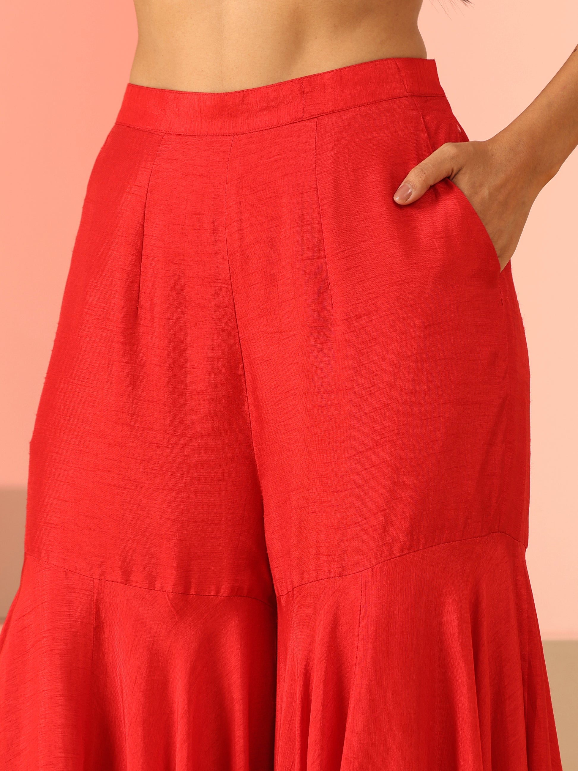 Orange Cotton Silk Net Bead Tassel Sequin Kurta Pants Dupatta Set
