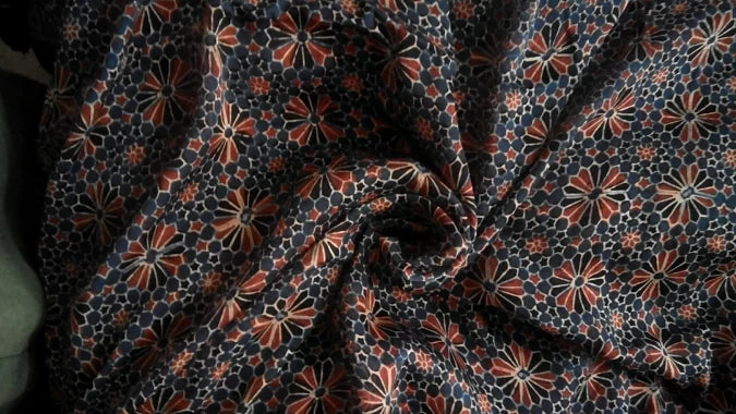 Rust Black Modal Silk Ajrakh Handblock Saree Nature Inspired