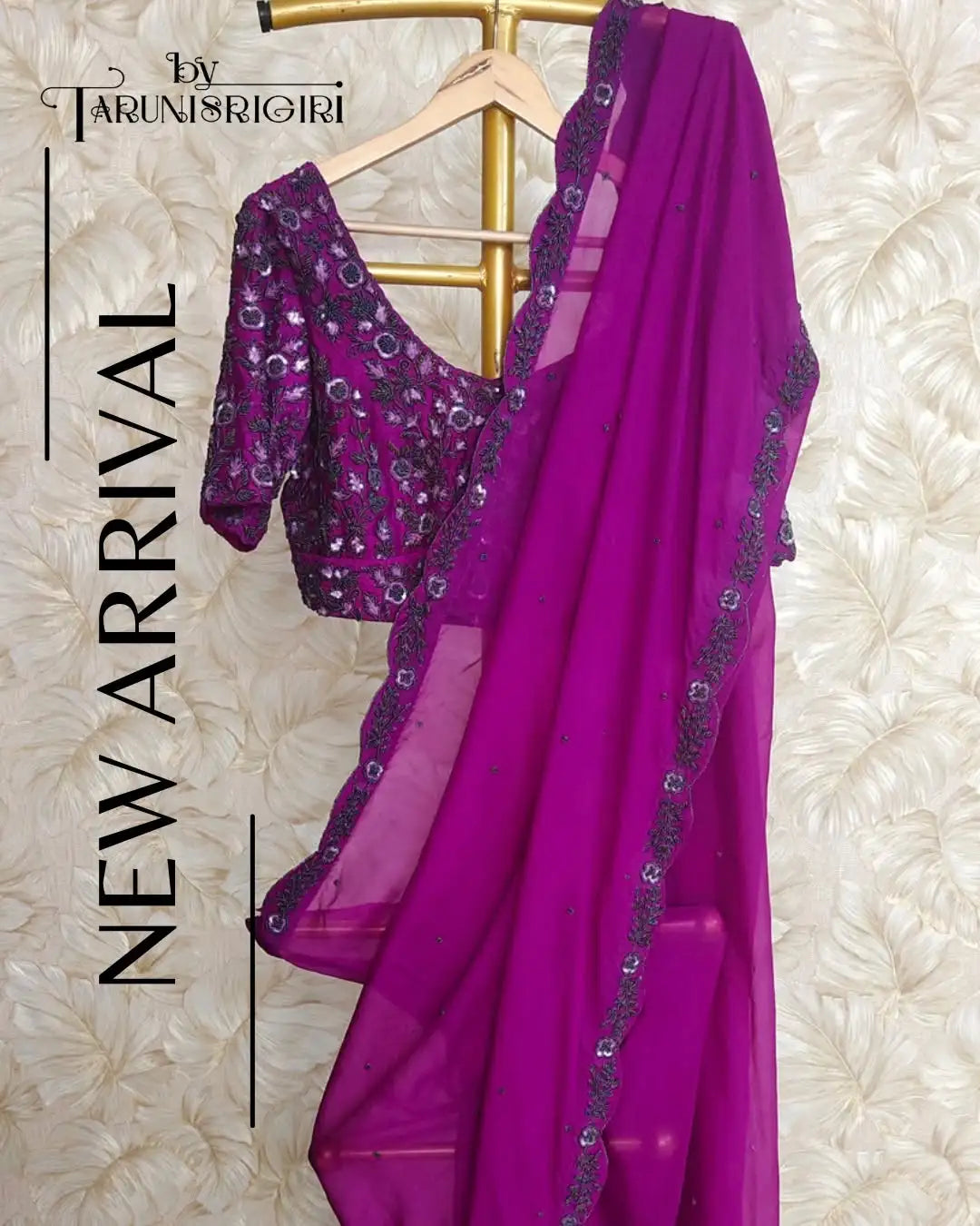 Luxurious Purple Plum Organza Saree Cutdana Hand Embroidery