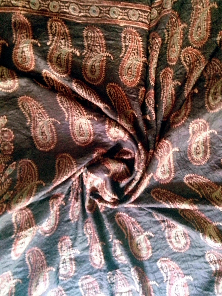 Rust Brown Mulberry Silk Ajrakh Handblock Saree Nature Inspired