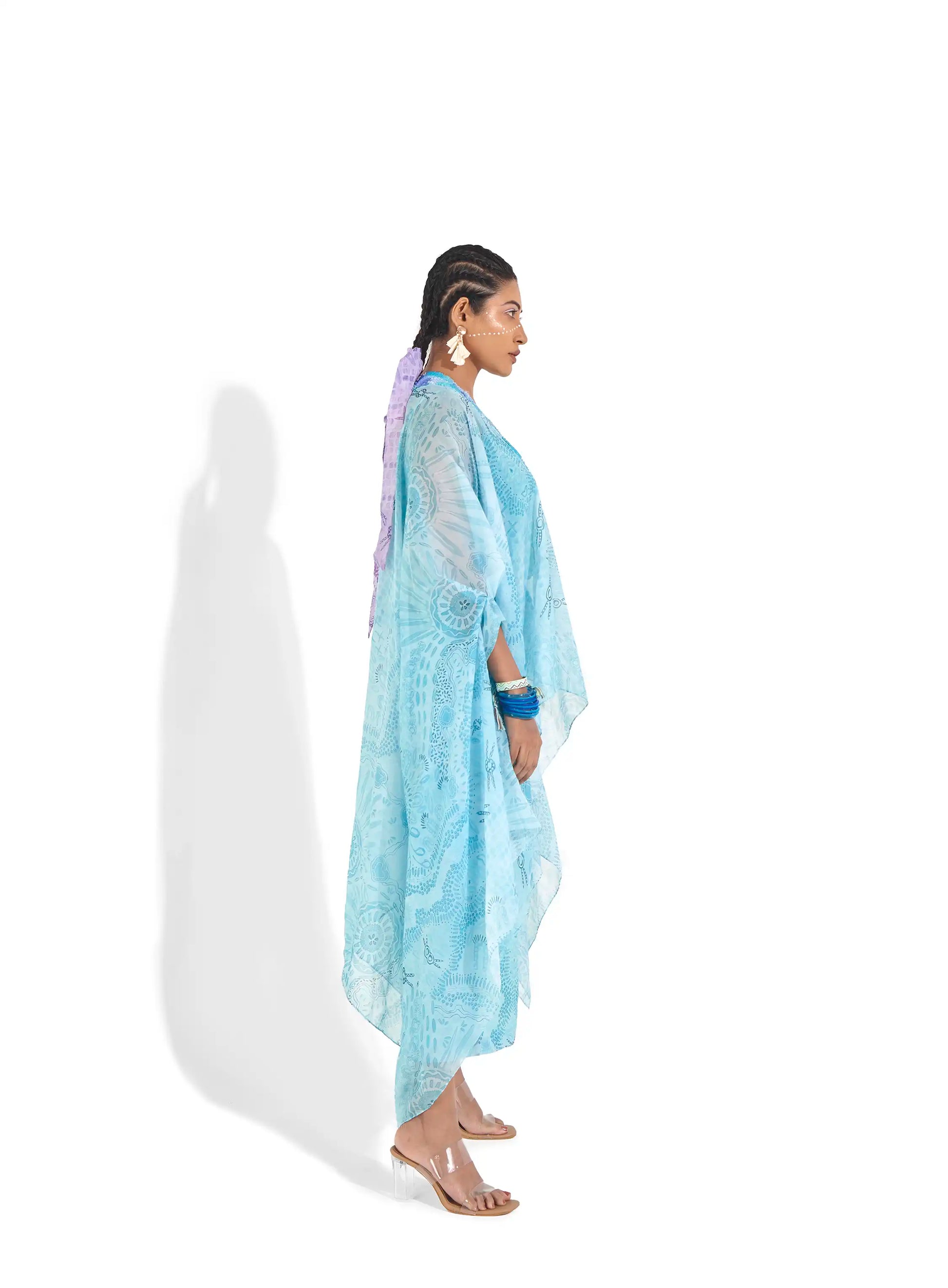 Masterpiece Blue Aqua Organza Saija Kaftan Bustier & Pants Set