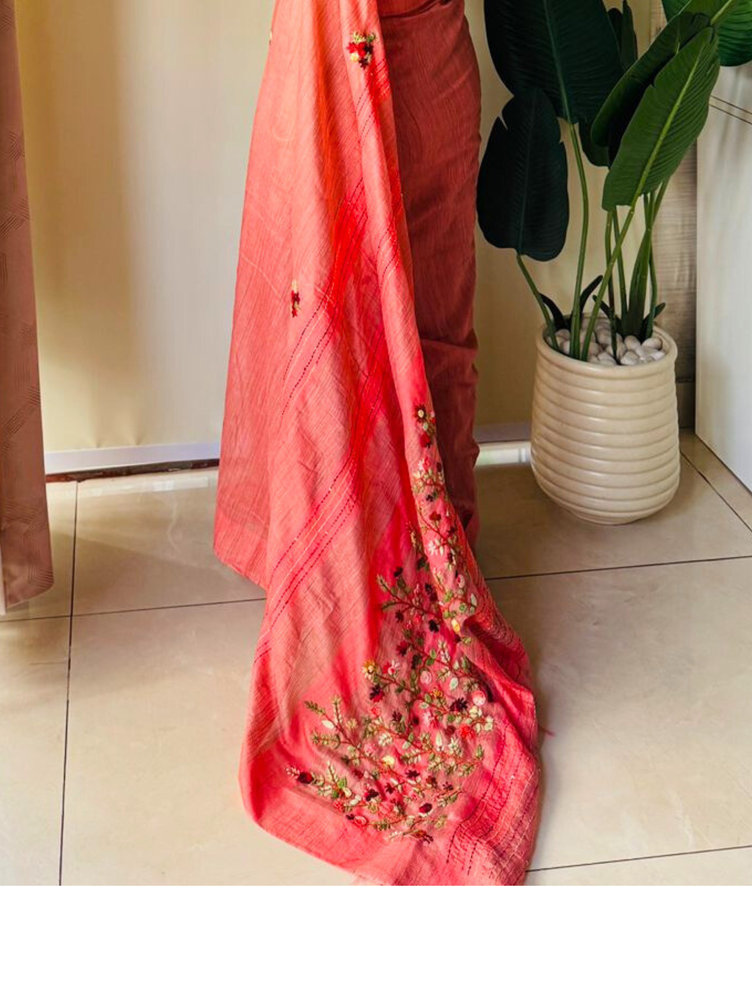 Kiran Linen Hand Embroidery Saree