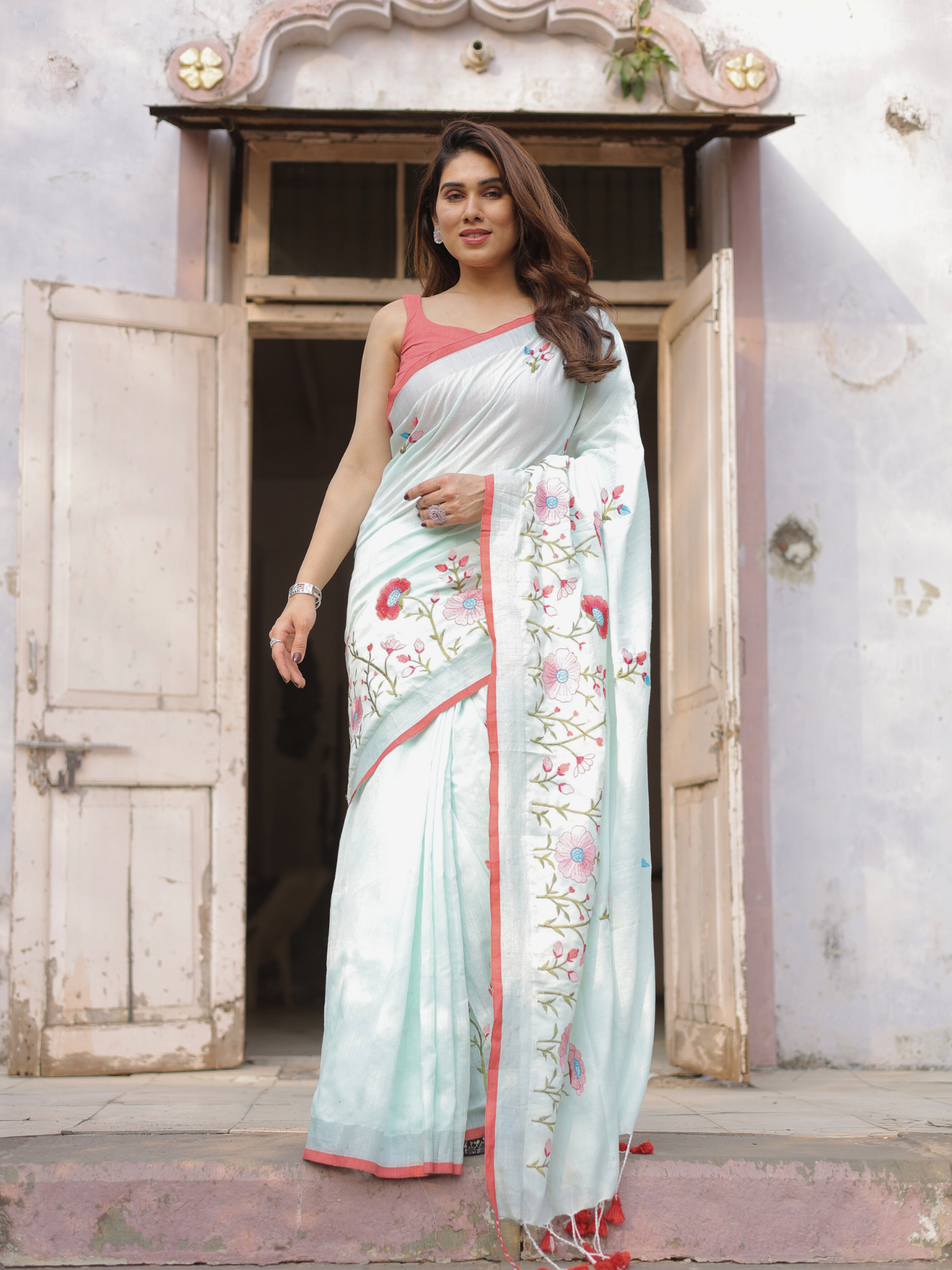 Avika embroidered cotton saree with blouse