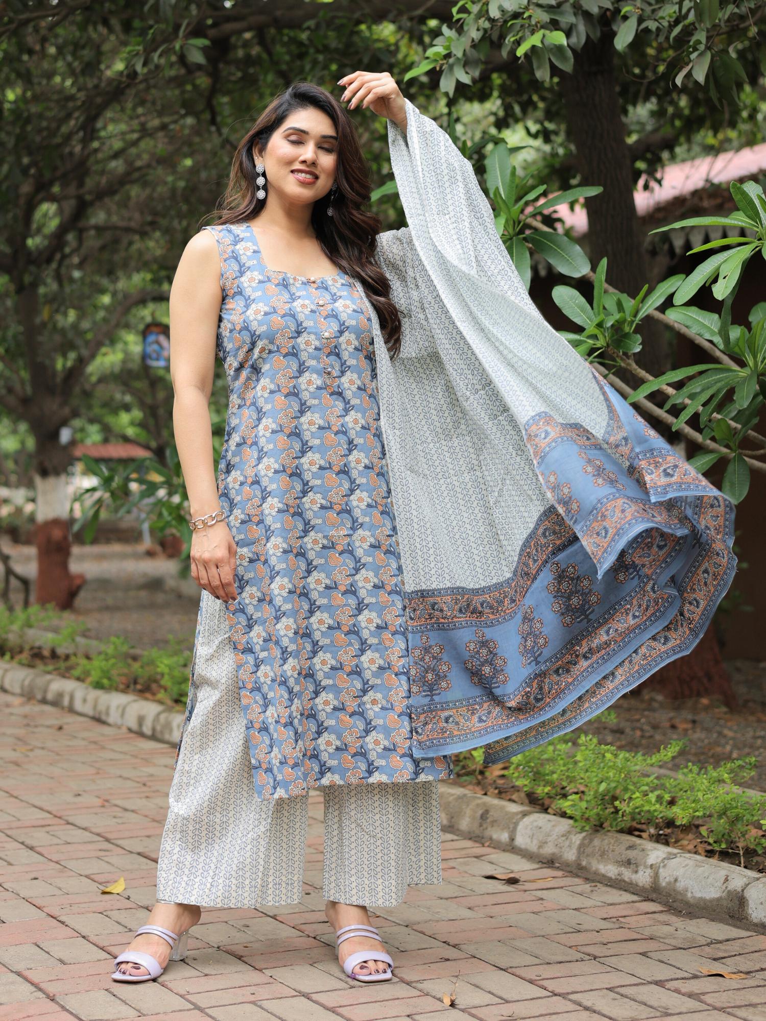 Oasis block print suit set