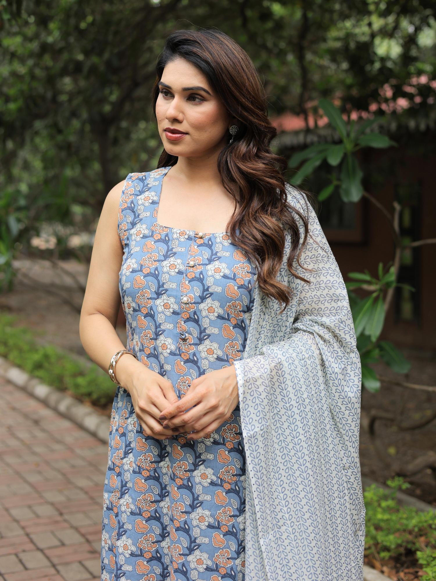 Oasis block print suit set