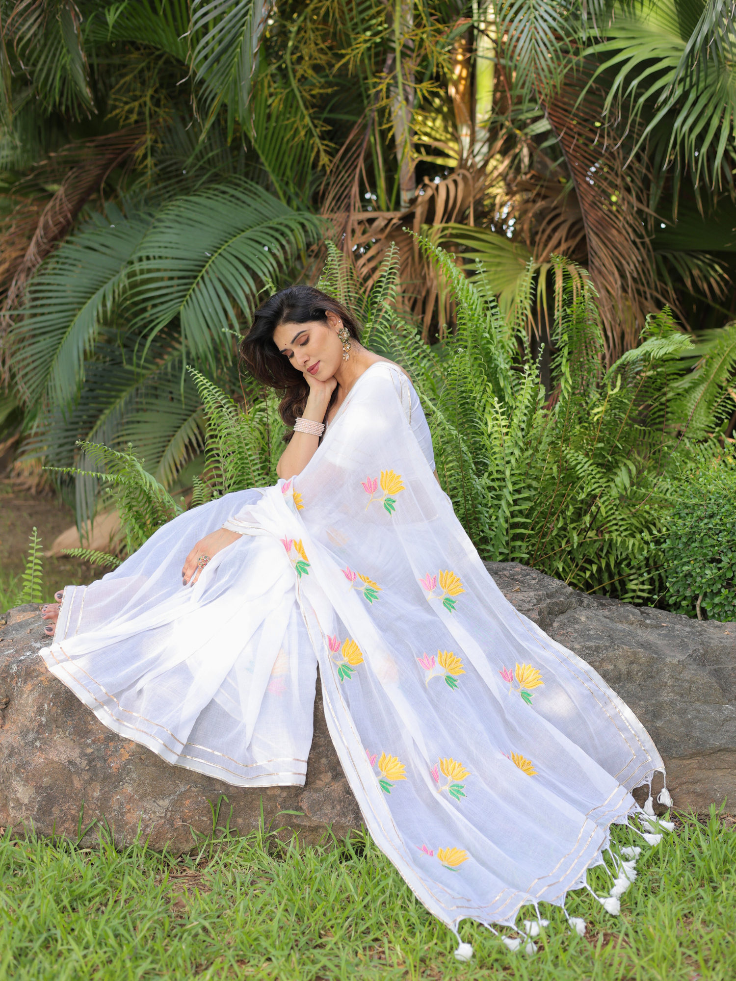 Sonam cotton embroidered saree with blouse