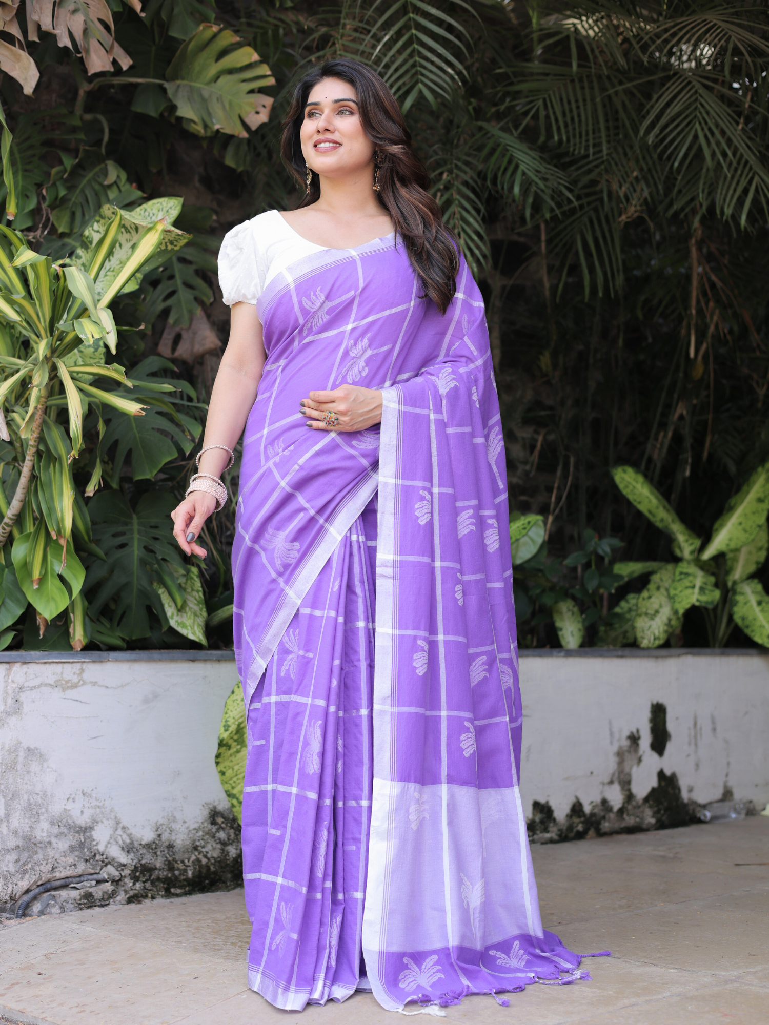 Narikela purple cotton saree with blouse