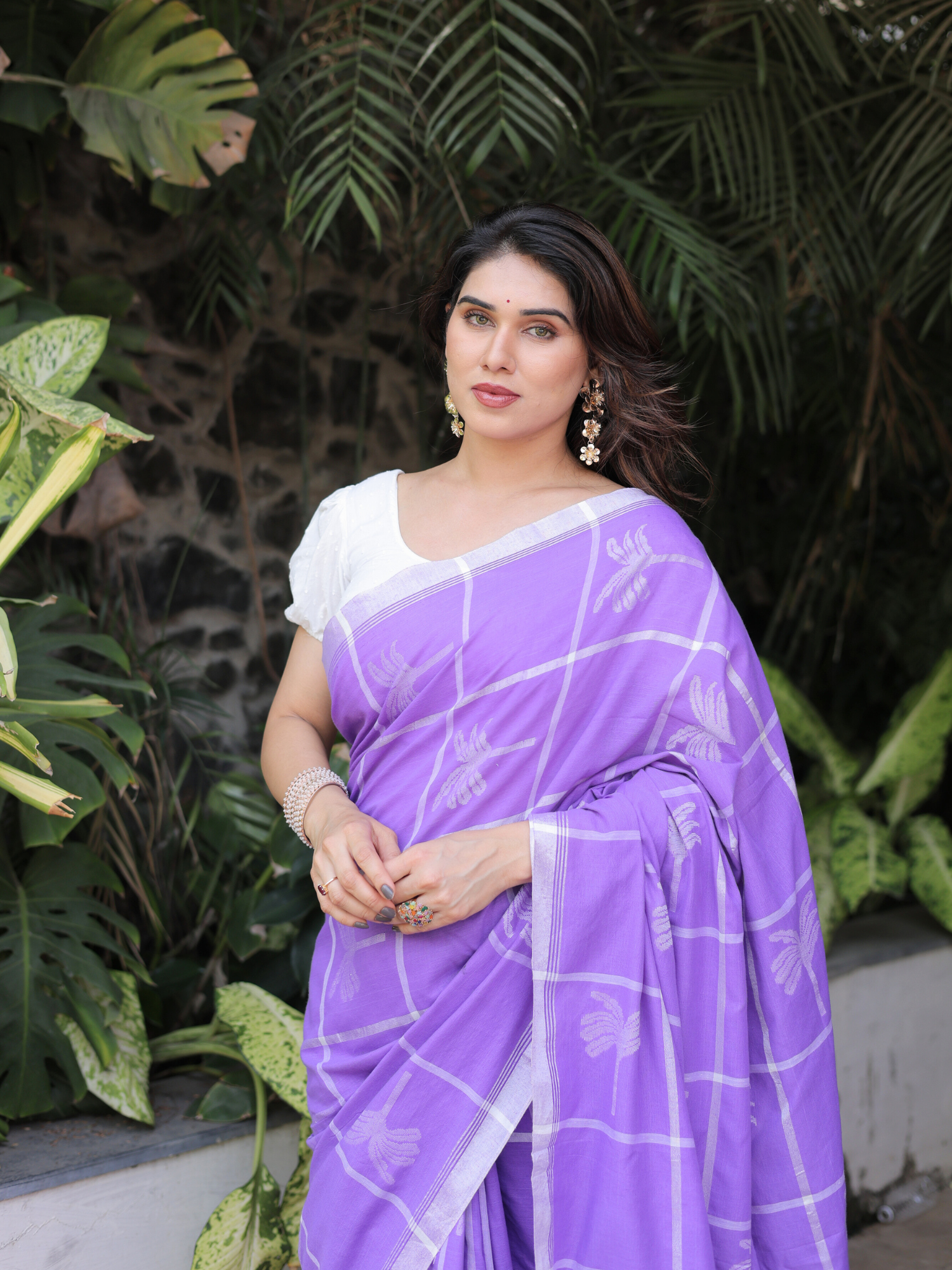 Narikela purple cotton saree with blouse