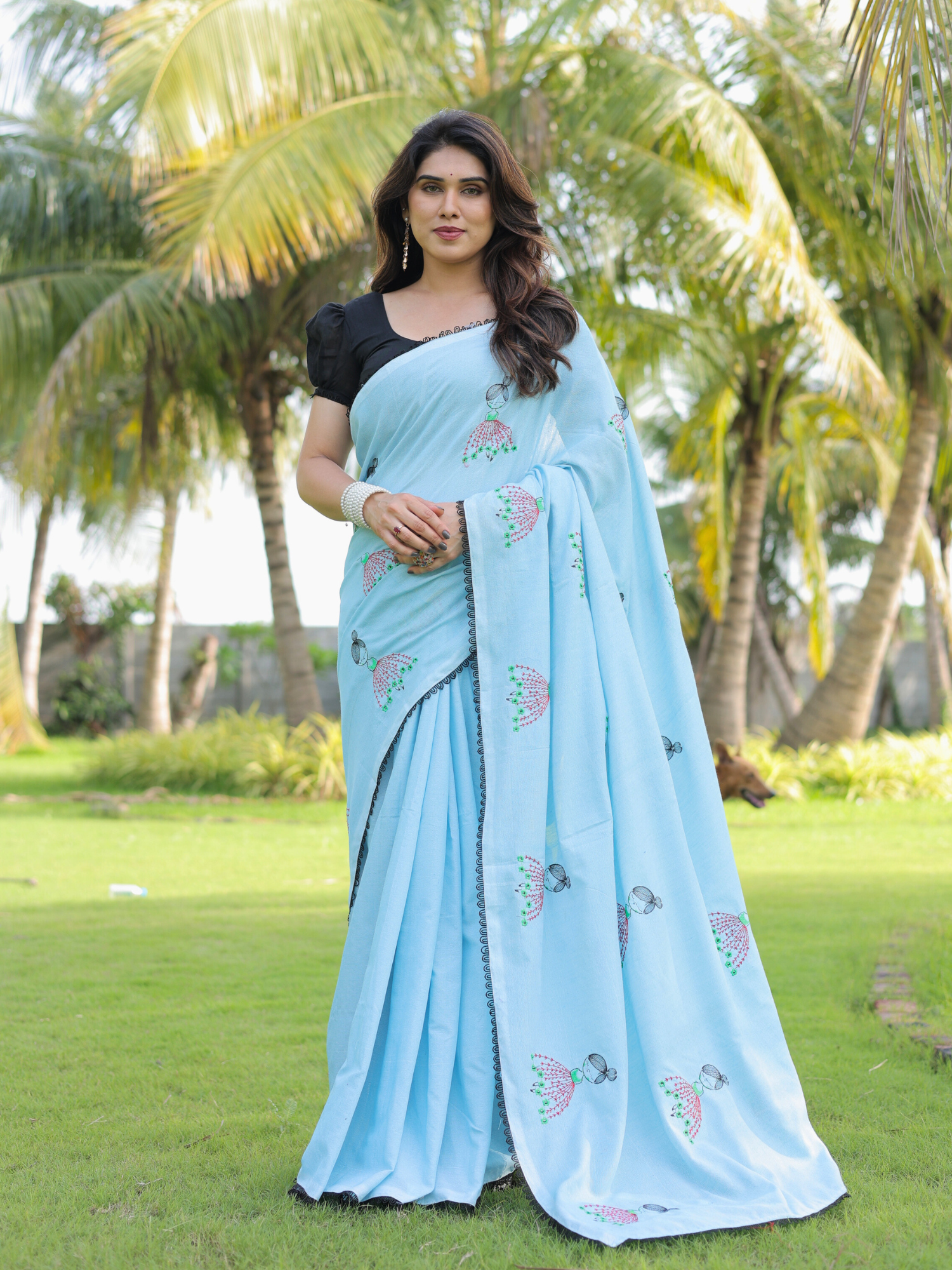 Gudiya blue doll embroidery saree with blouse.