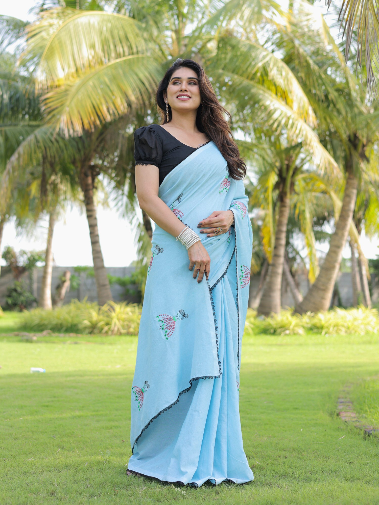 Gudiya blue doll embroidery saree with blouse.