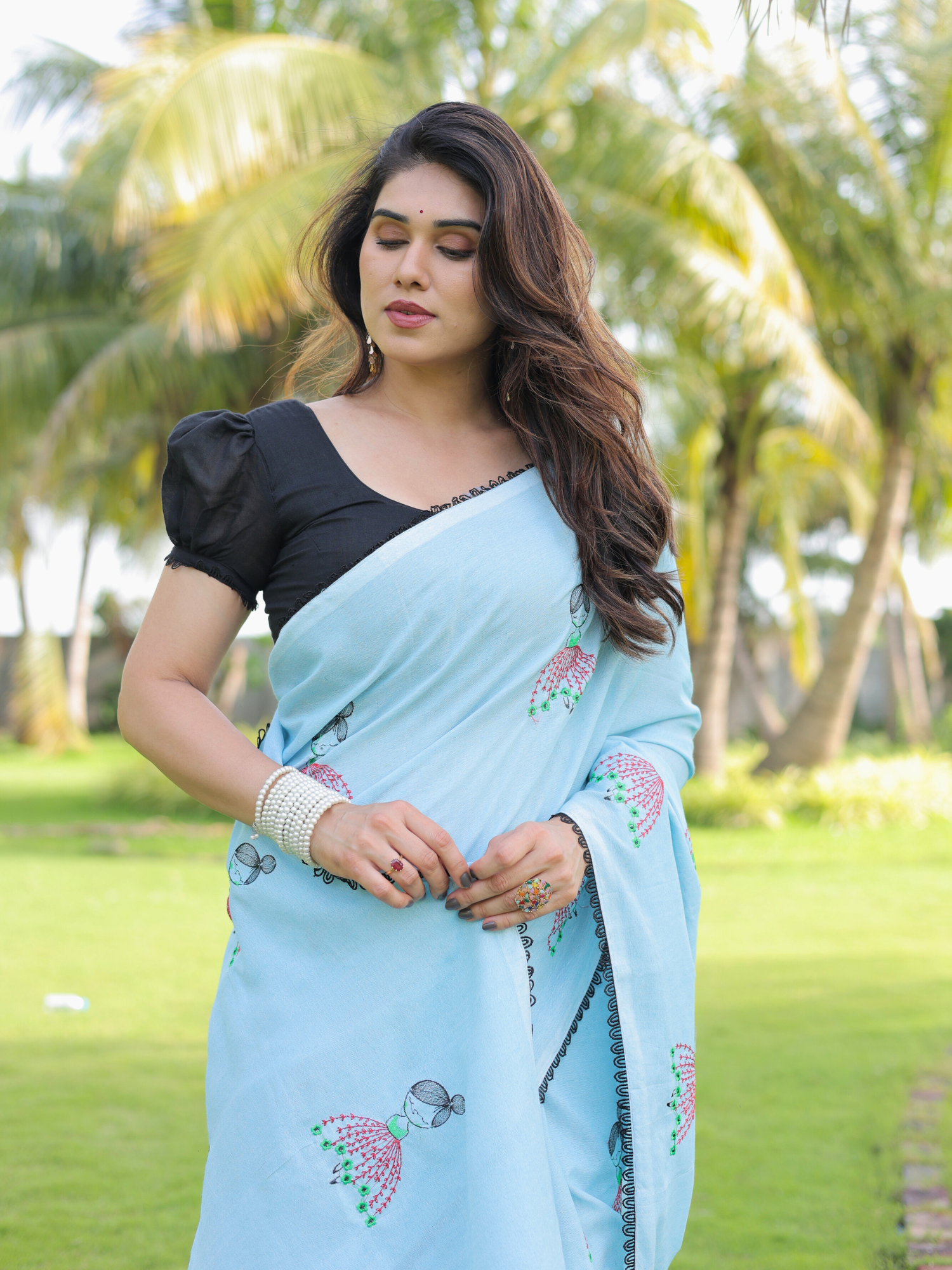 Gudiya blue doll embroidery saree with blouse.