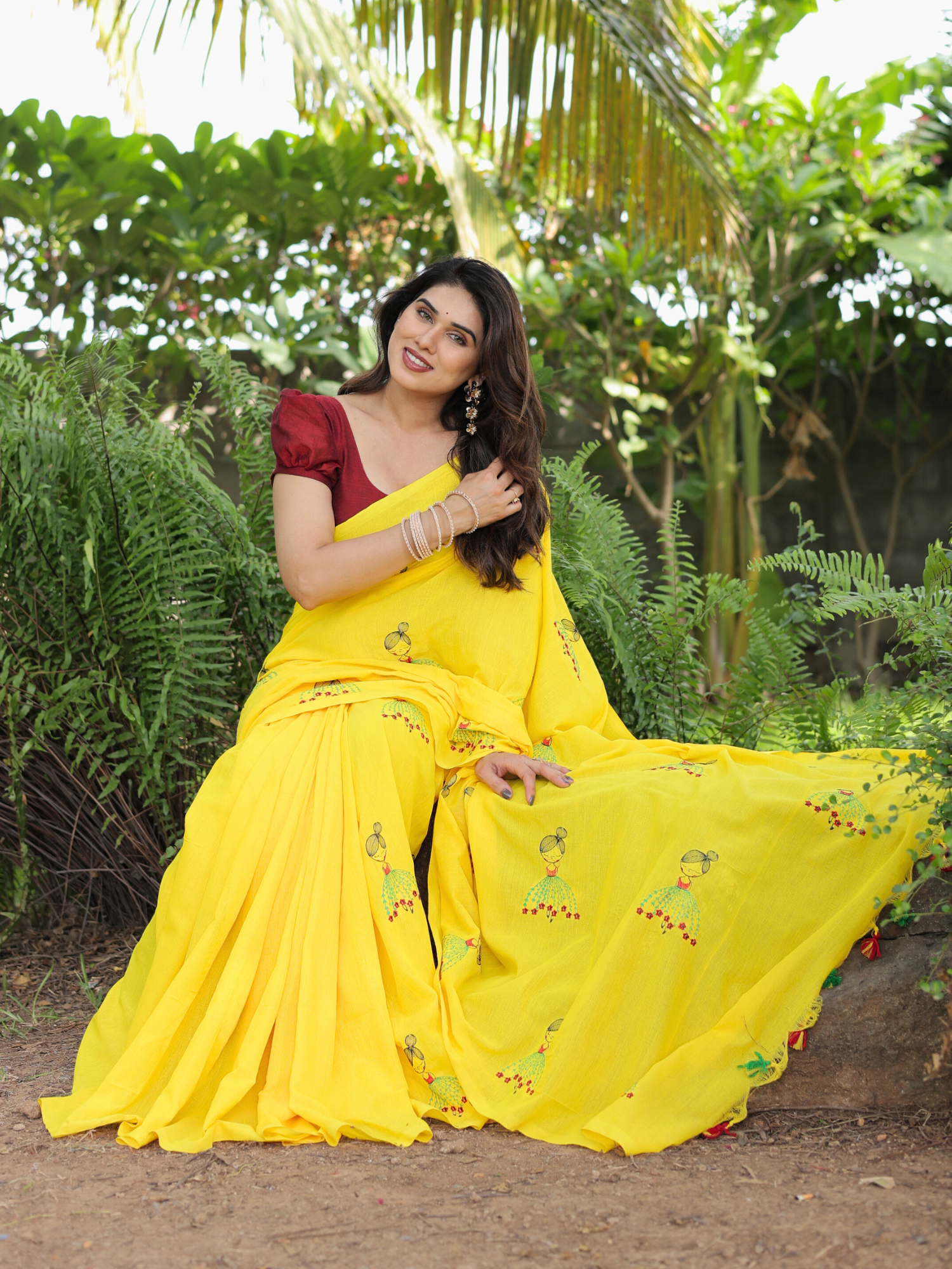 Gudiya yellow doll embroidery saree with blouse.