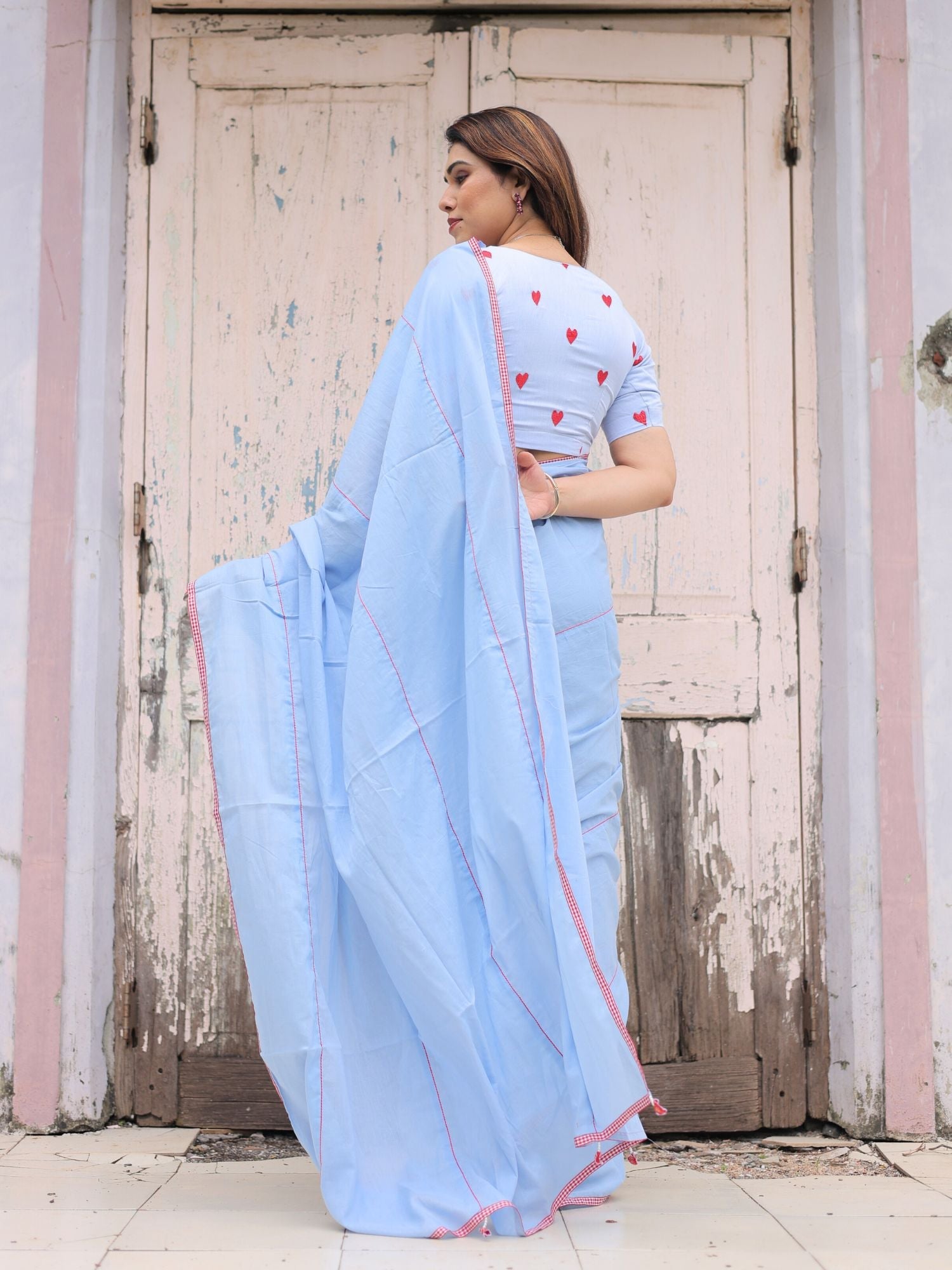 Whimsical sky blue cotton saree with blouse