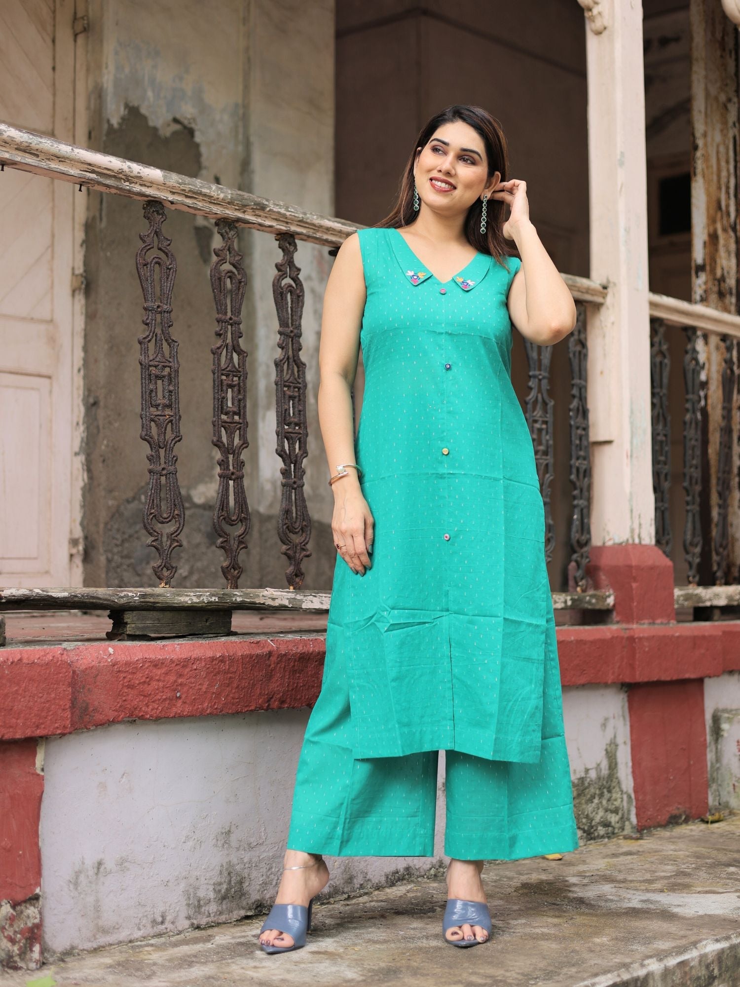 Saloni green cotton kurta pant set