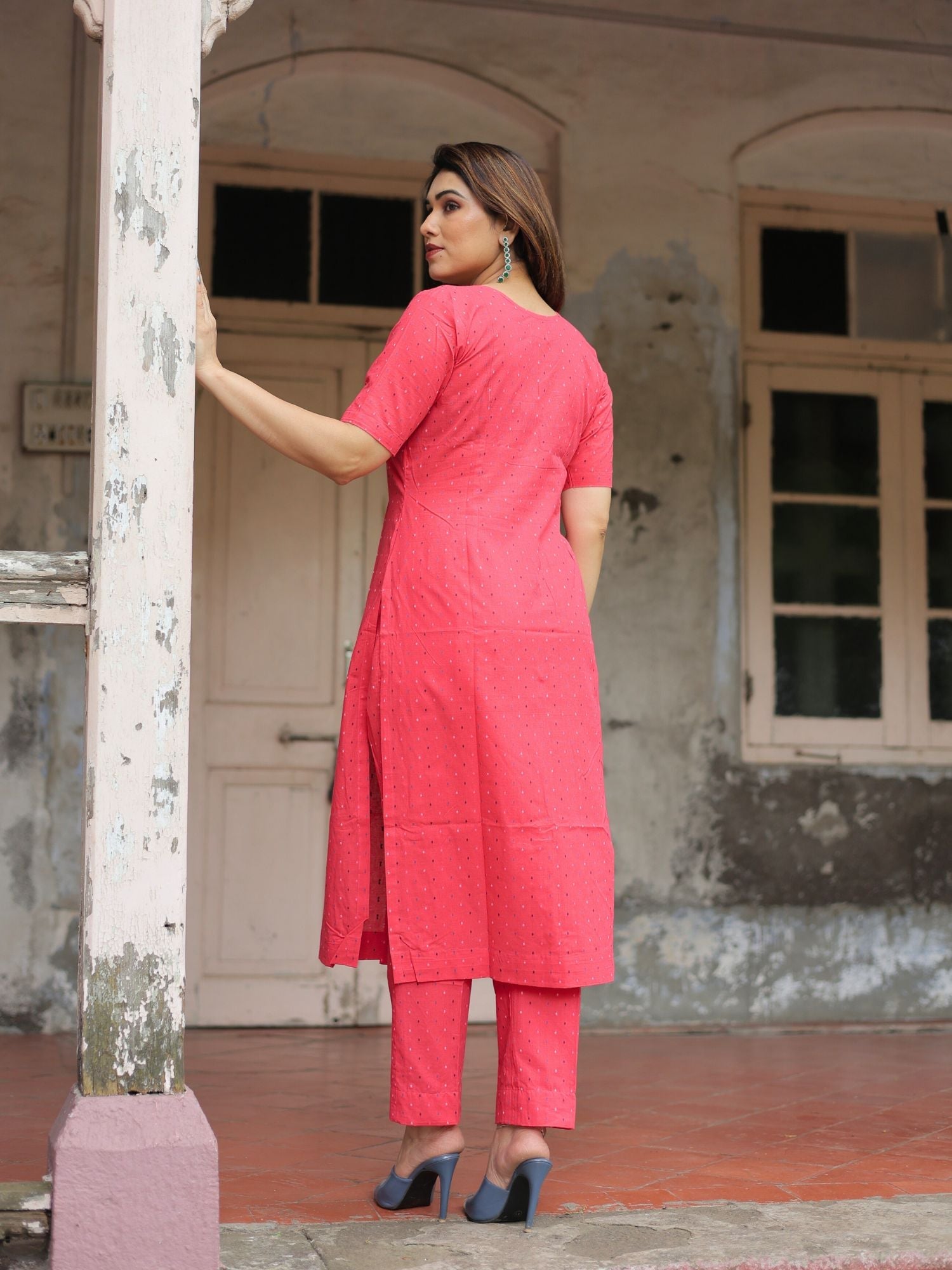 Muskaan red cotton kurta pant set