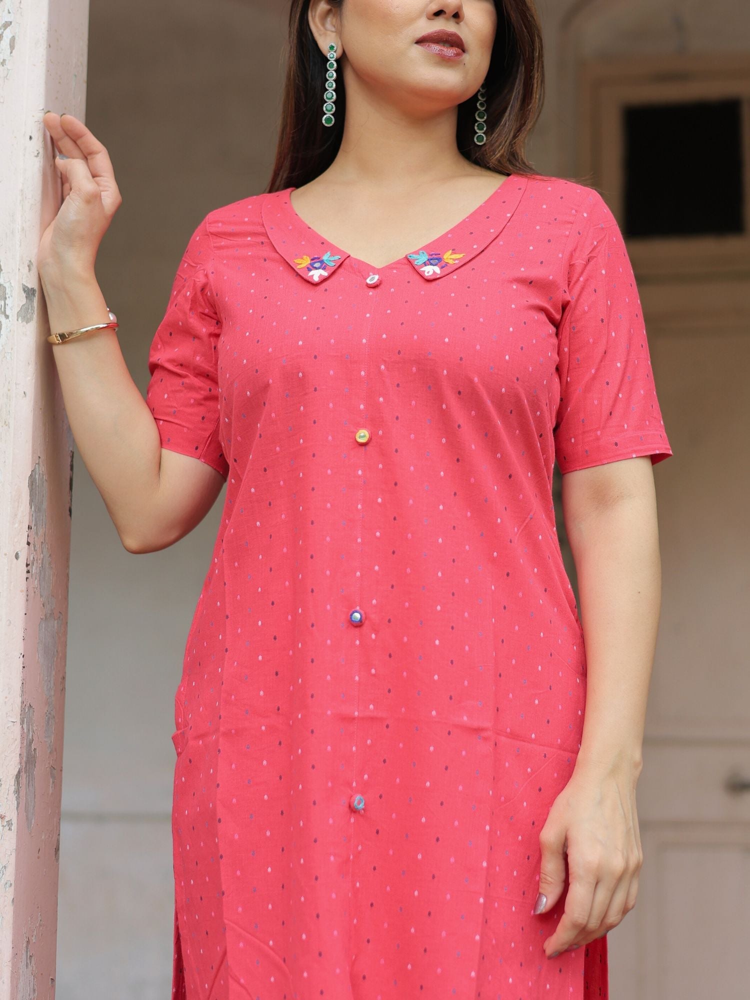 Muskaan red cotton kurta pant set