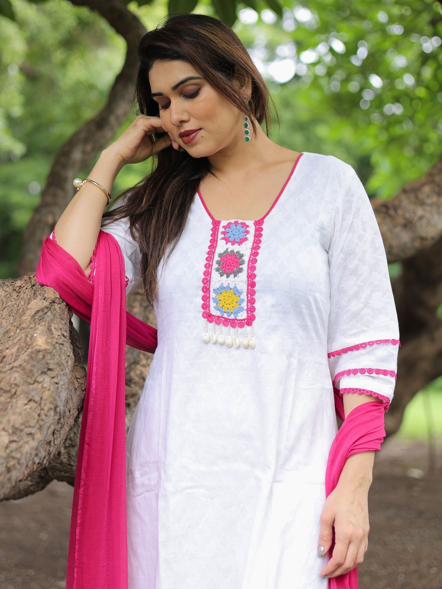 Minal white patchwork suit set