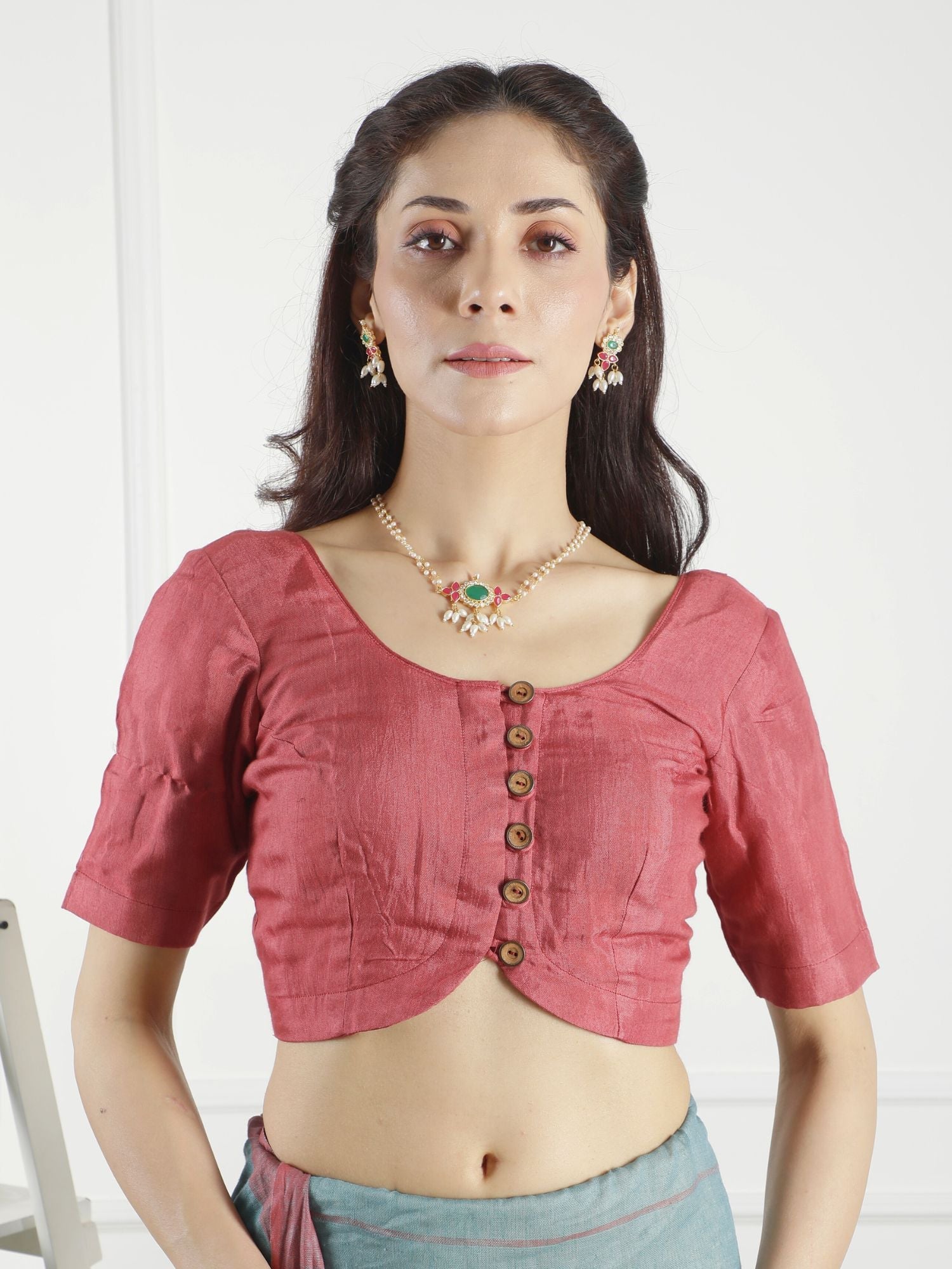 Summer Sea Green Red Linen Cotton Texture Saree - Esha