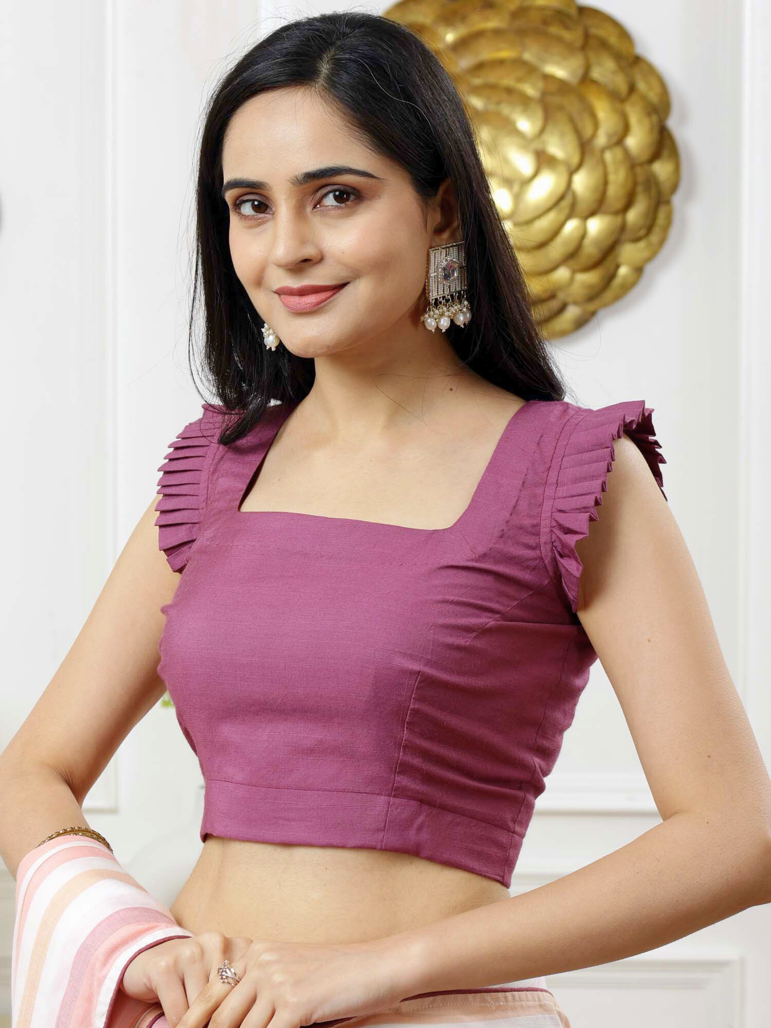 Soothing Multicolor Cotton Striped Saree Ruffle Sleeve Blouse