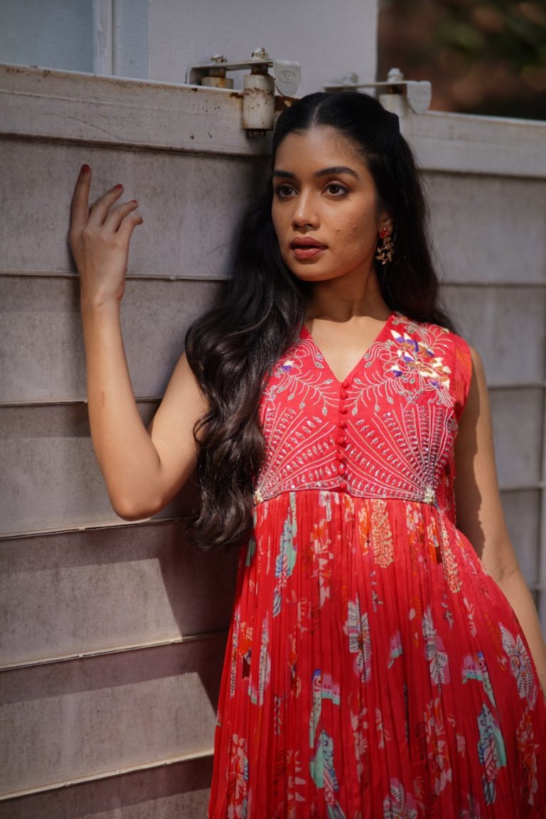 Ignite Red Floral Georgette Anarkali - Flared Anarkali Suit
