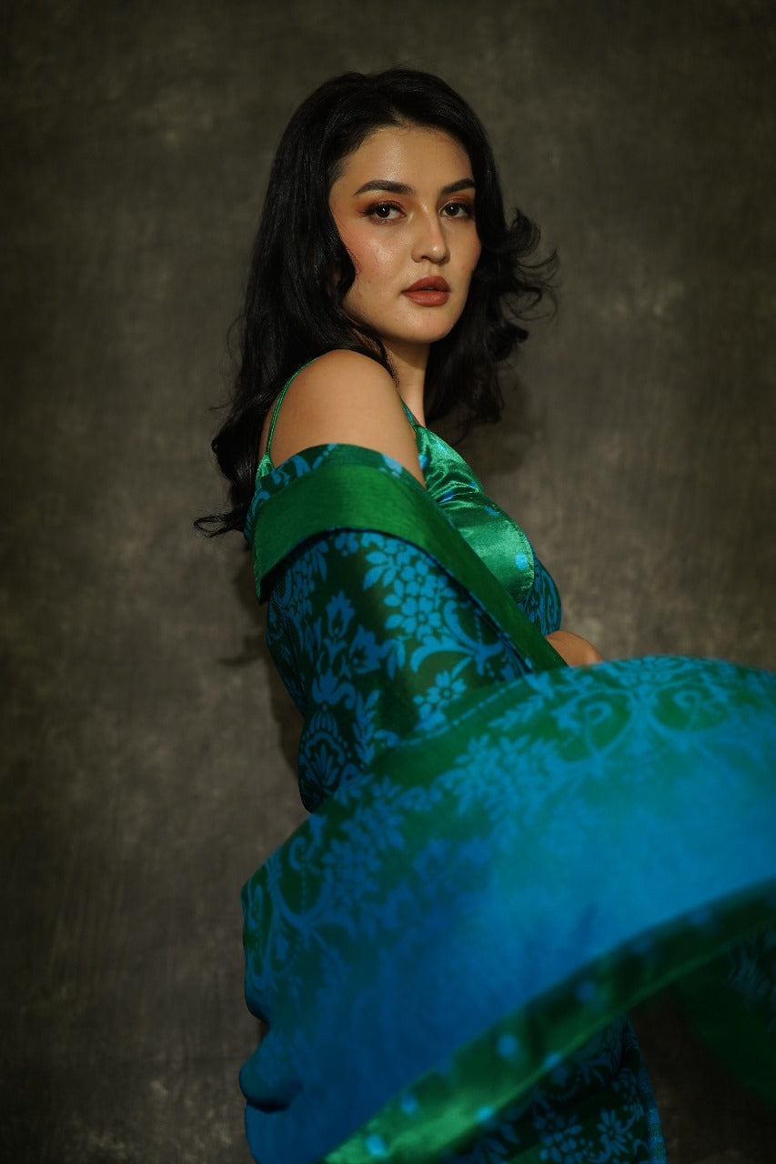 Manorama Jade Green Polka Dot Chiffon & Muslin Saree - Cocktail Party Wear