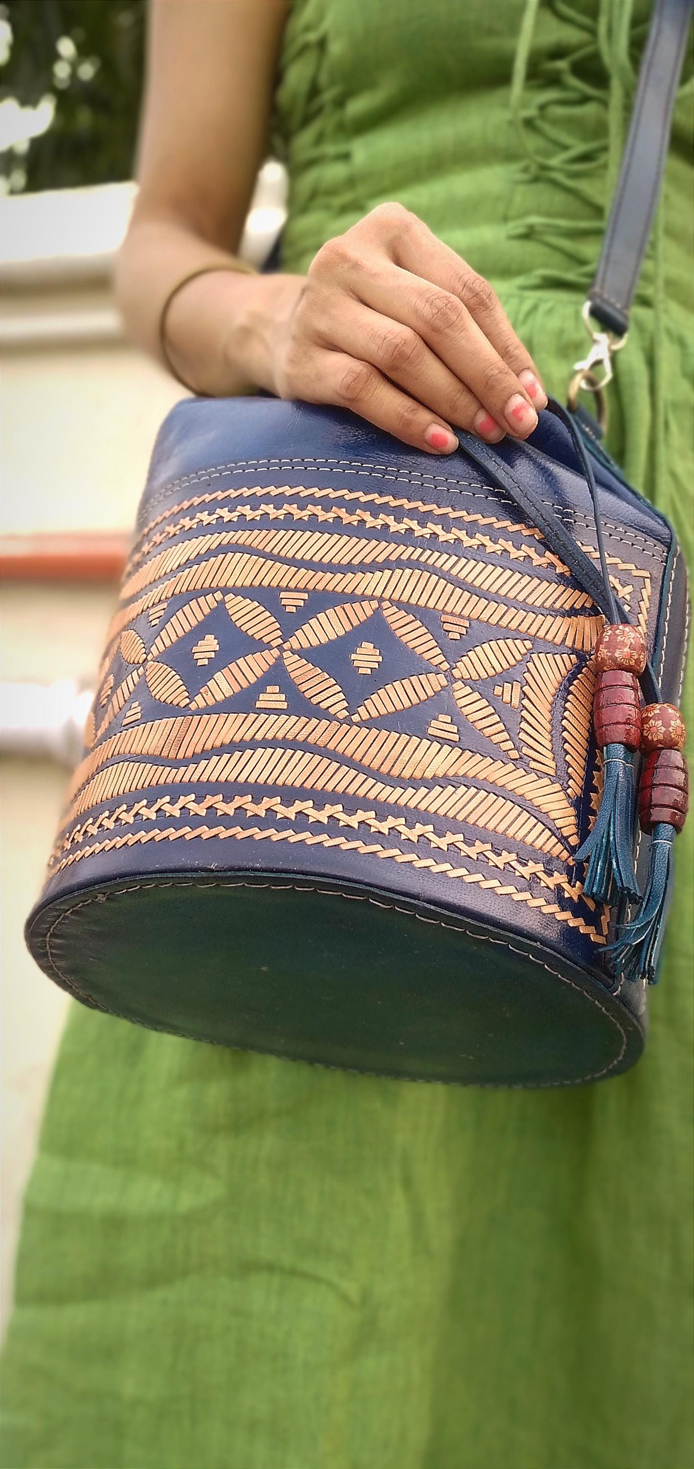 Indigo Blue Cruelty-Free Leather Batua Styled Sling Bag