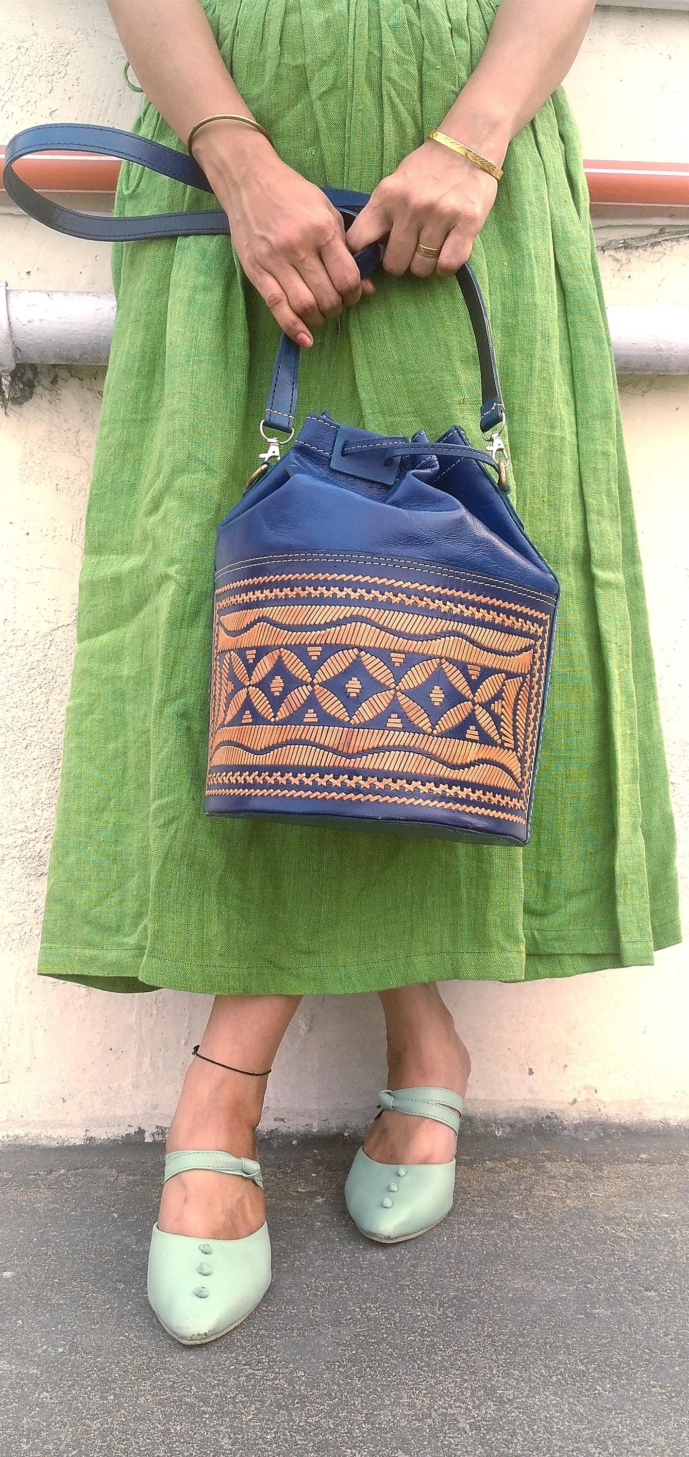 Indigo Blue Cruelty-Free Leather Batua Styled Sling Bag
