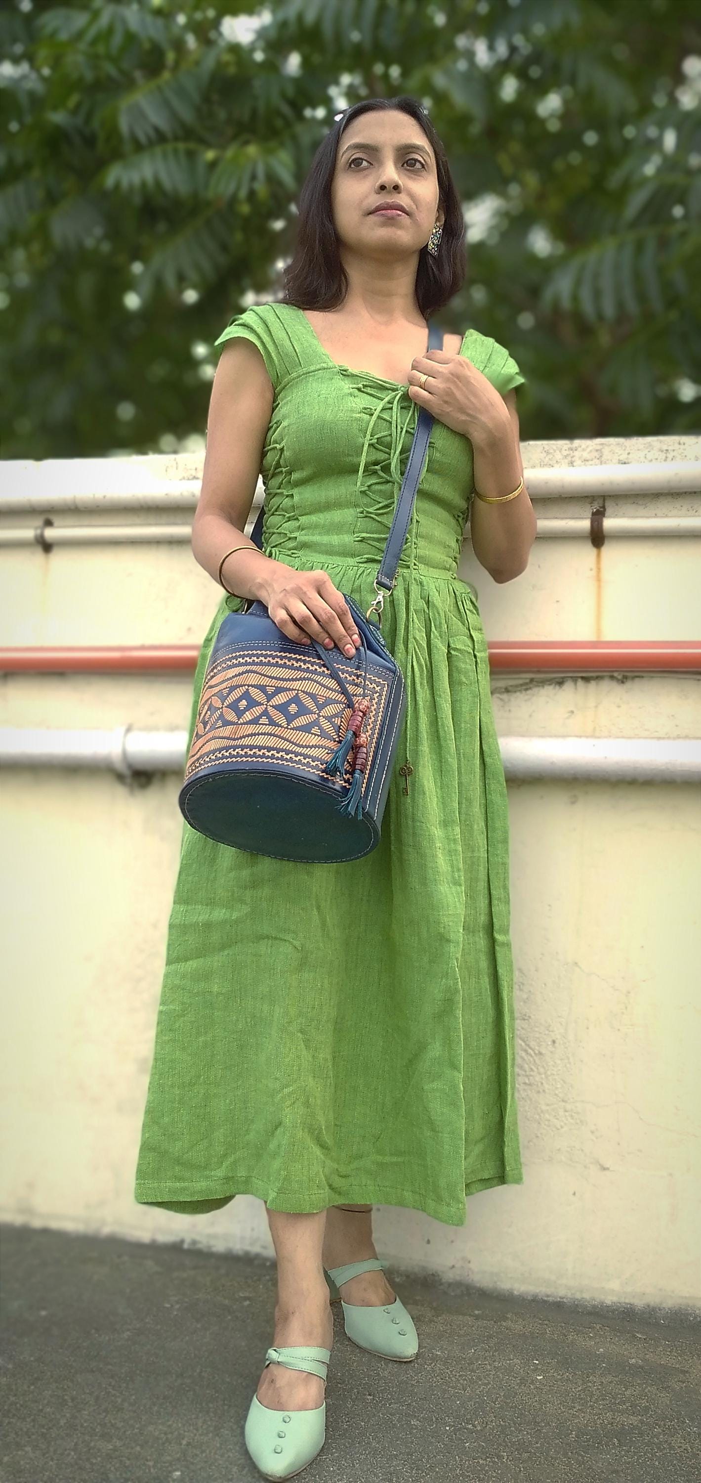 Indigo Blue Cruelty-Free Leather Batua Styled Sling Bag