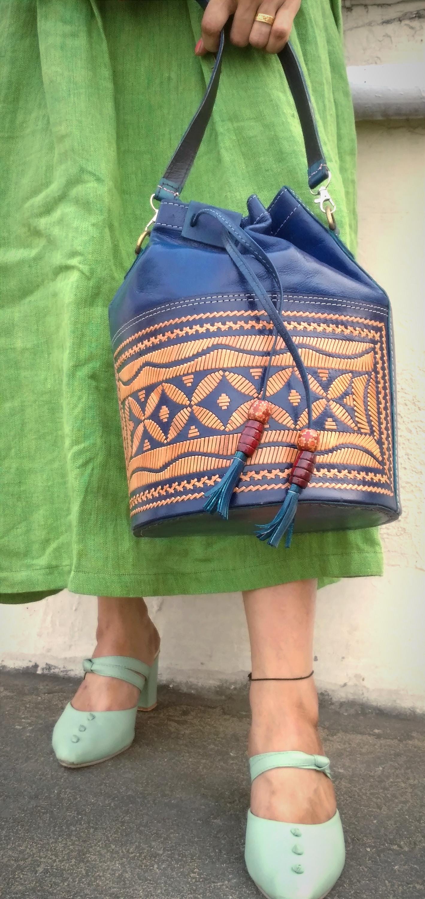 Indigo Blue Cruelty-Free Leather Batua Styled Sling Bag