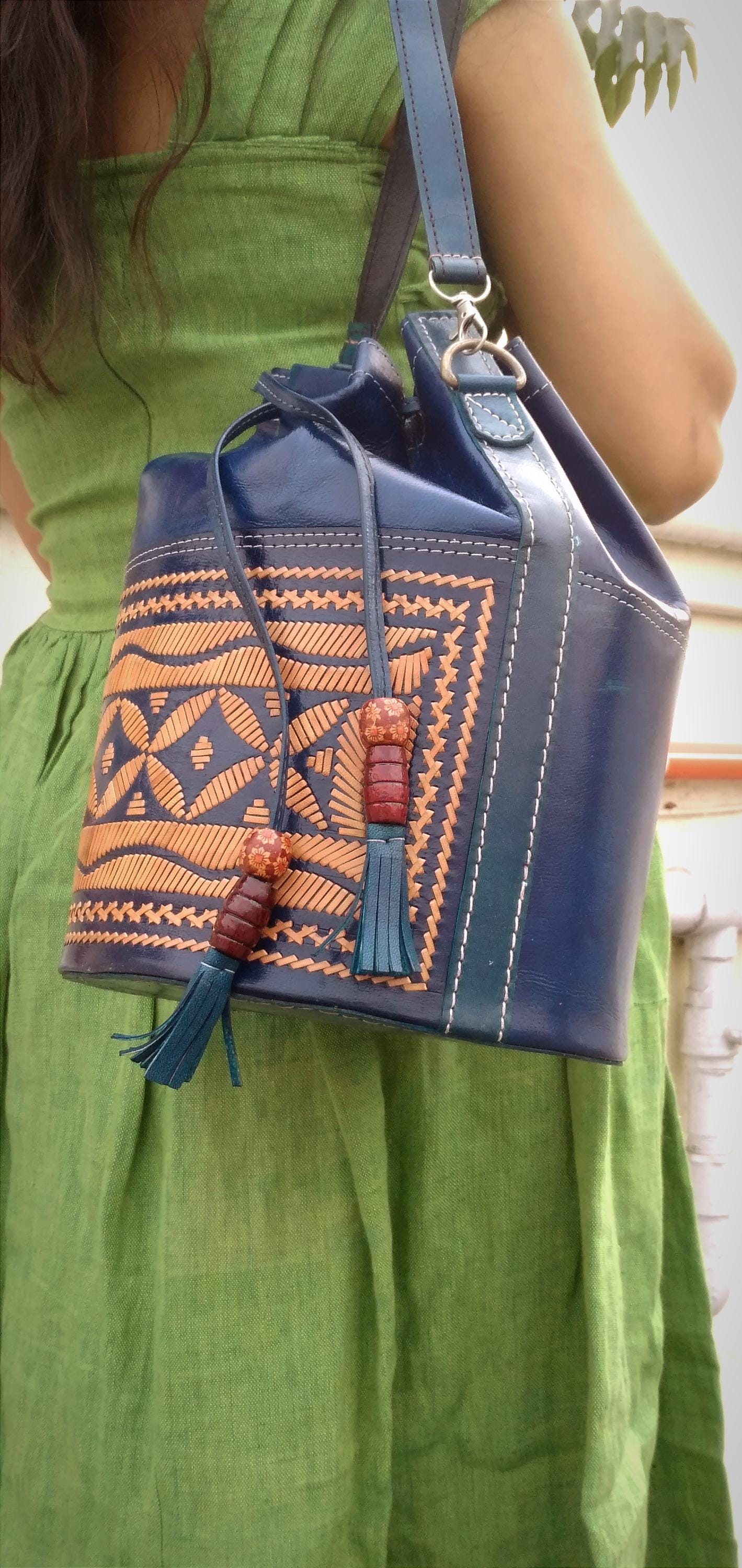 Indigo Blue Cruelty-Free Leather Batua Styled Sling Bag