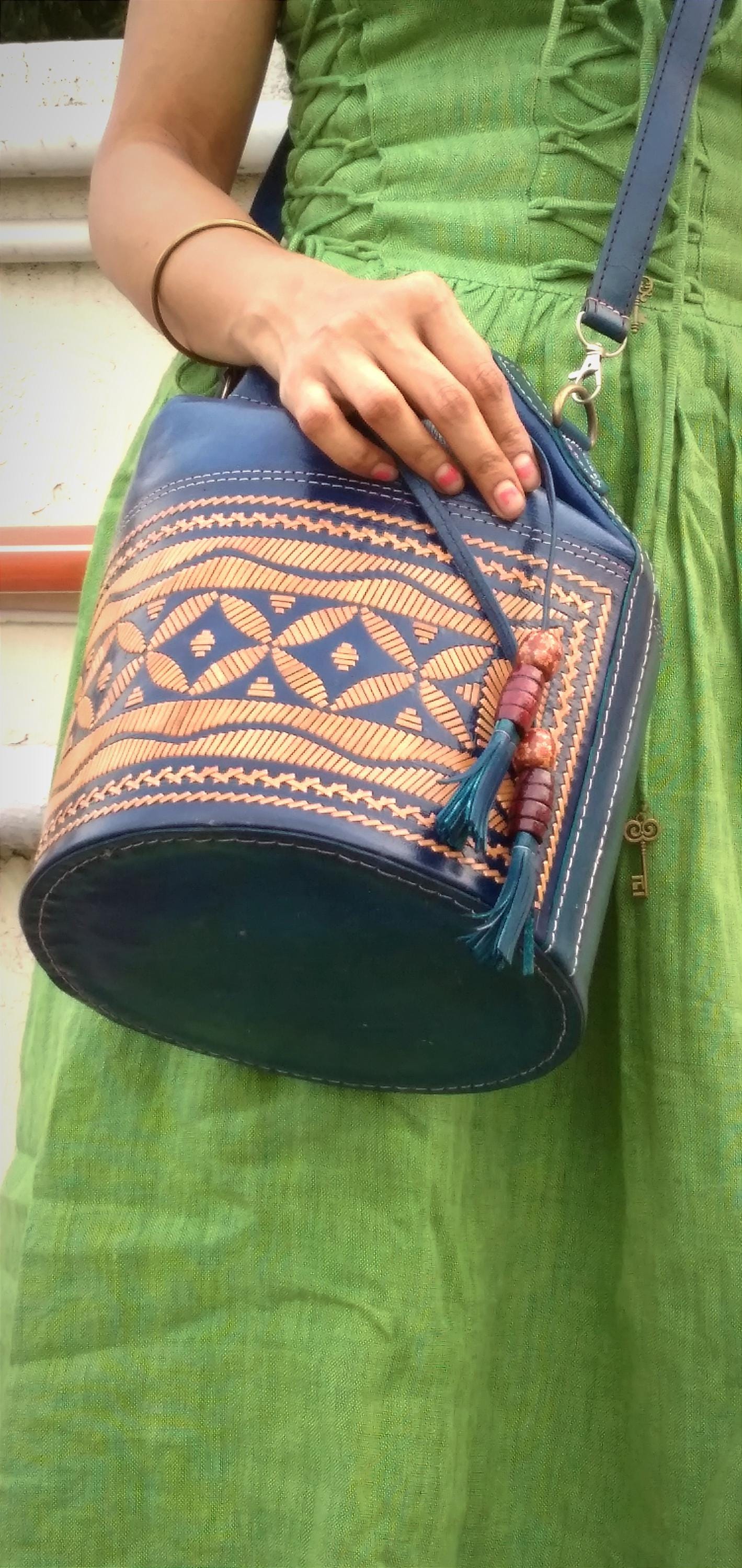 Indigo Blue Cruelty-Free Leather Batua Styled Sling Bag