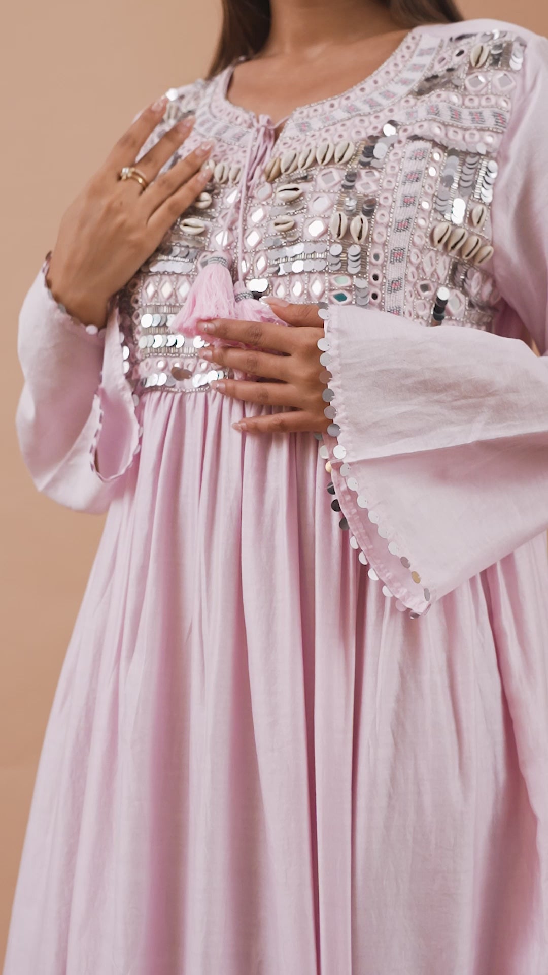 Load video: Banjara Mirror Work Tiered Maxi Dress in Cotton Silk