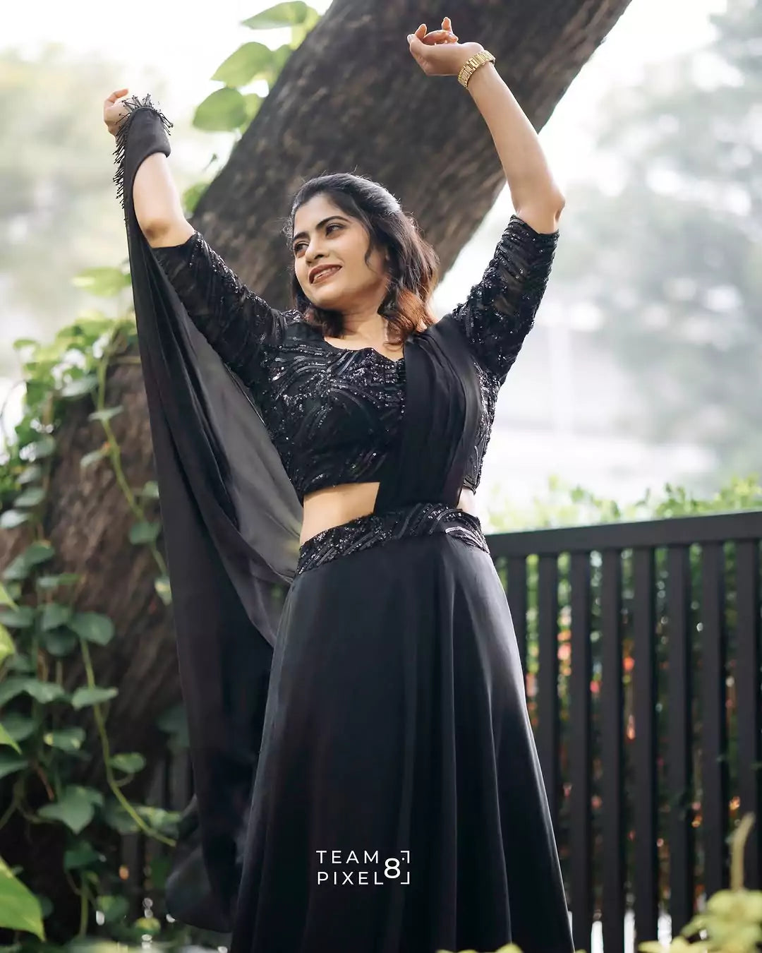 Luxurious Regal Black Organza Lehenga Set Mix Embroidery