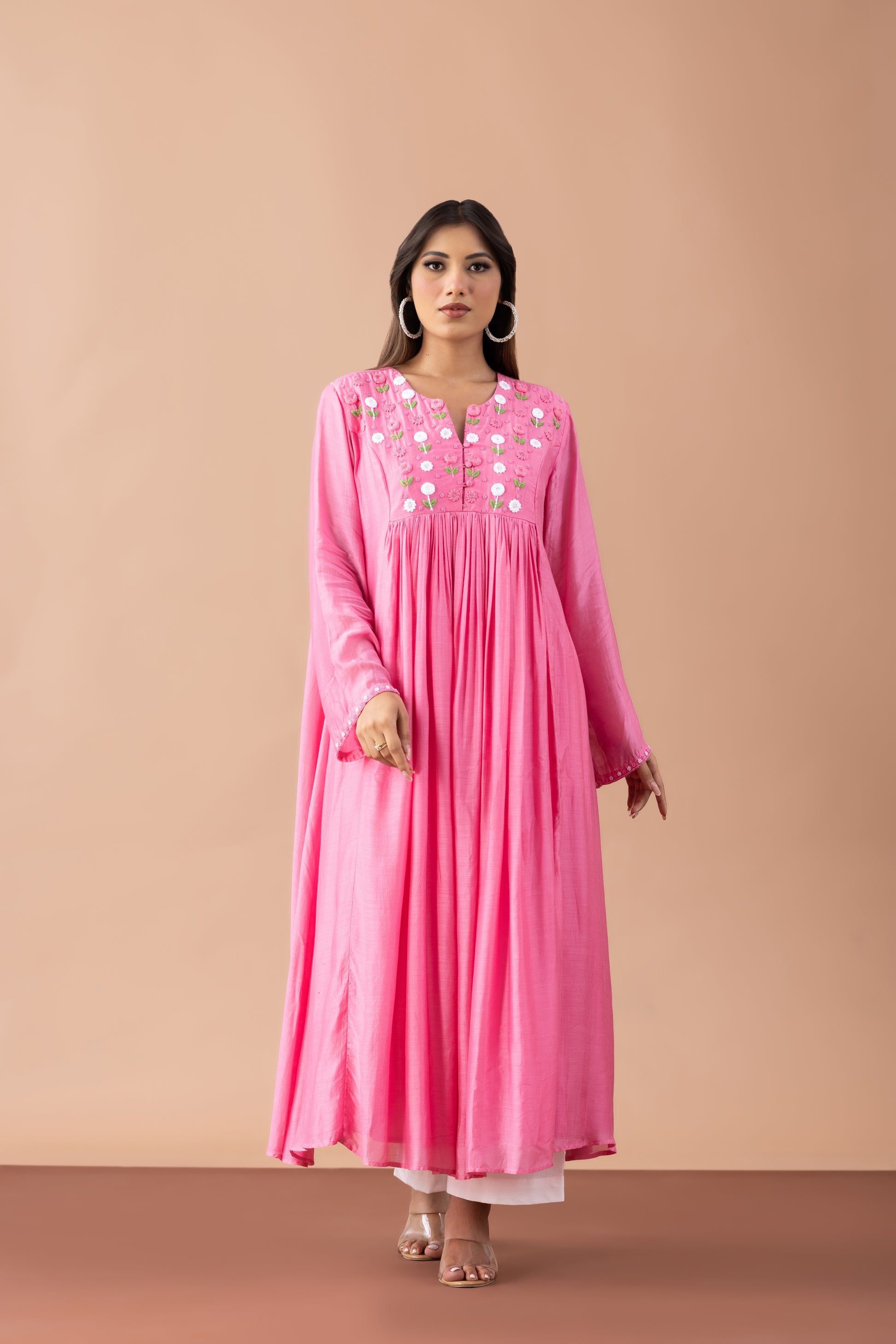 Pink Pankhuri Kurta Set in Viscose Silk & Cotton