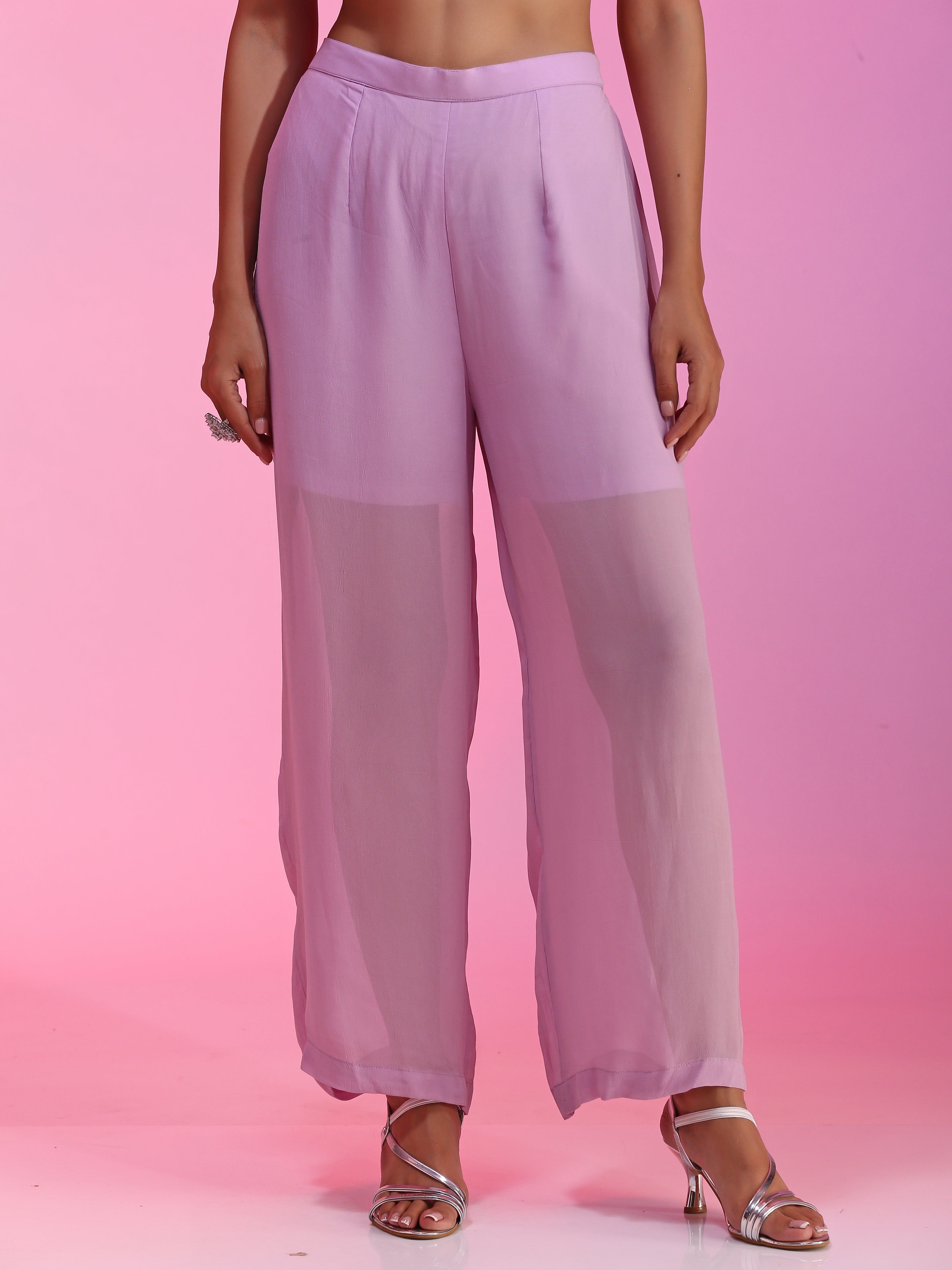 Lilac Bemberg Georgette Zardozi Resham Kalidar Kurta Palazzo Set