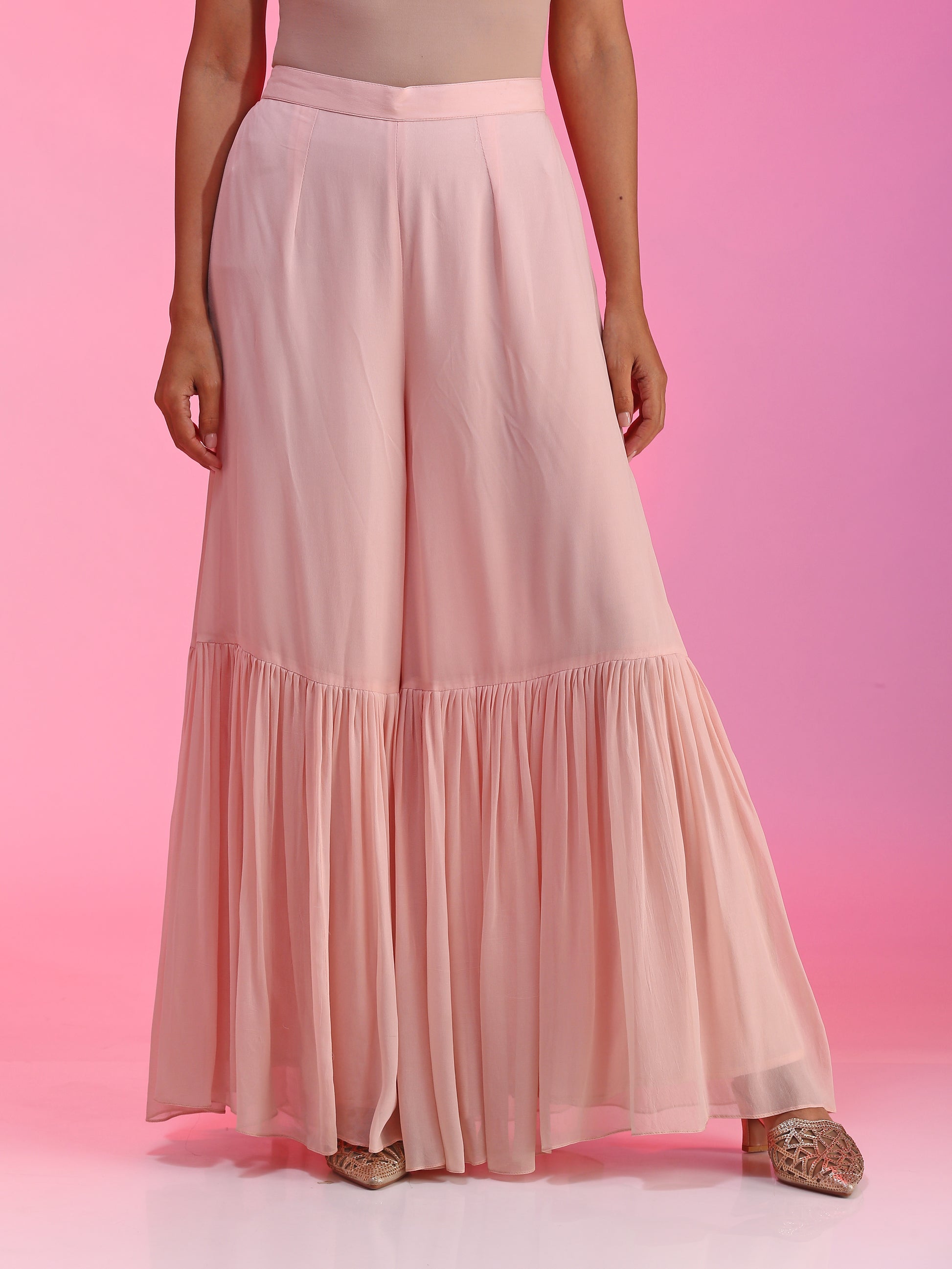 Relaxed Pink Georgette Resham Gotta Dabka Sequin Sharara Set