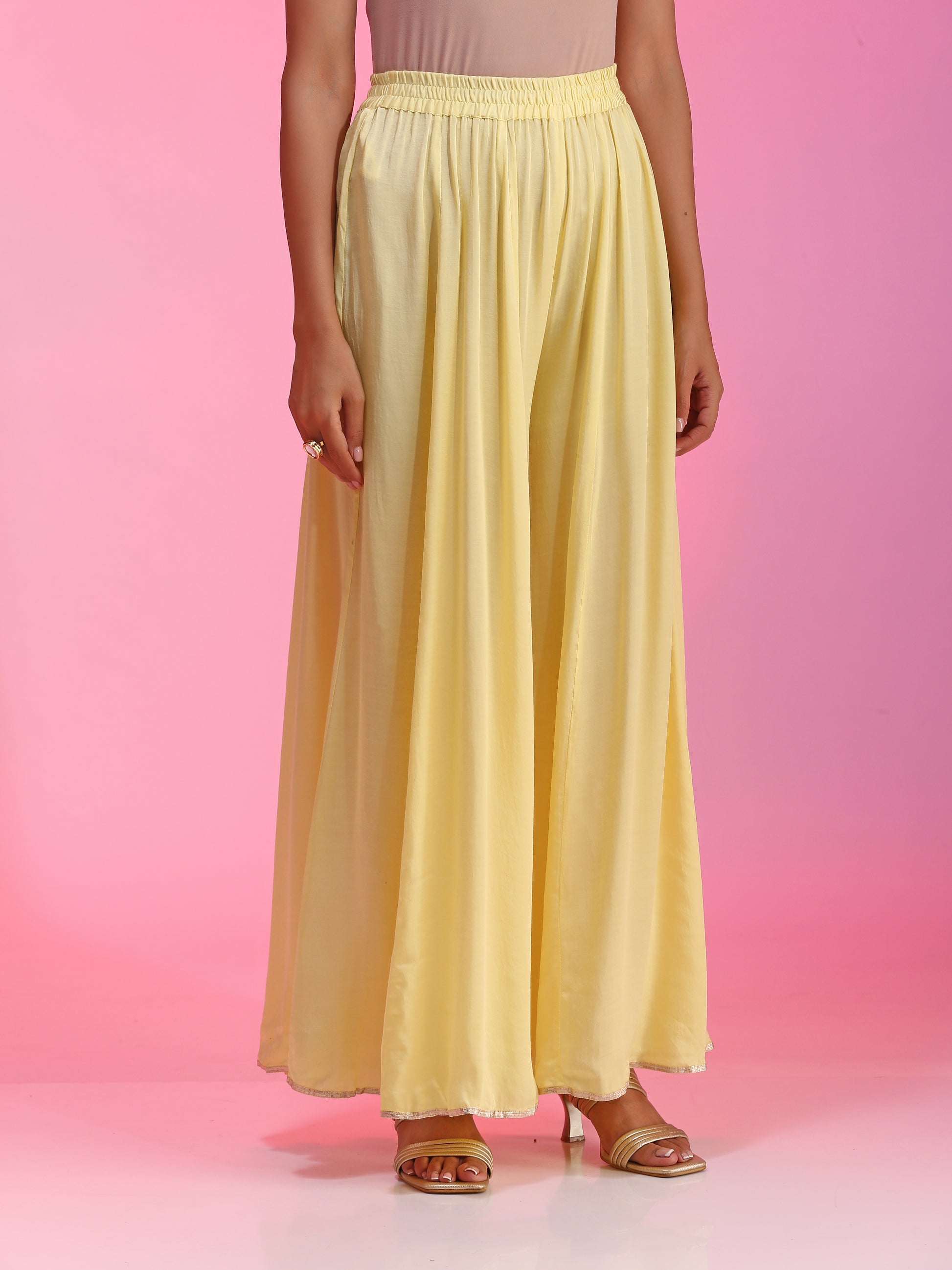 Lemon Yellow Satin Cupro Zari Sequin Kurta Kalidar Pants Net Dupatta