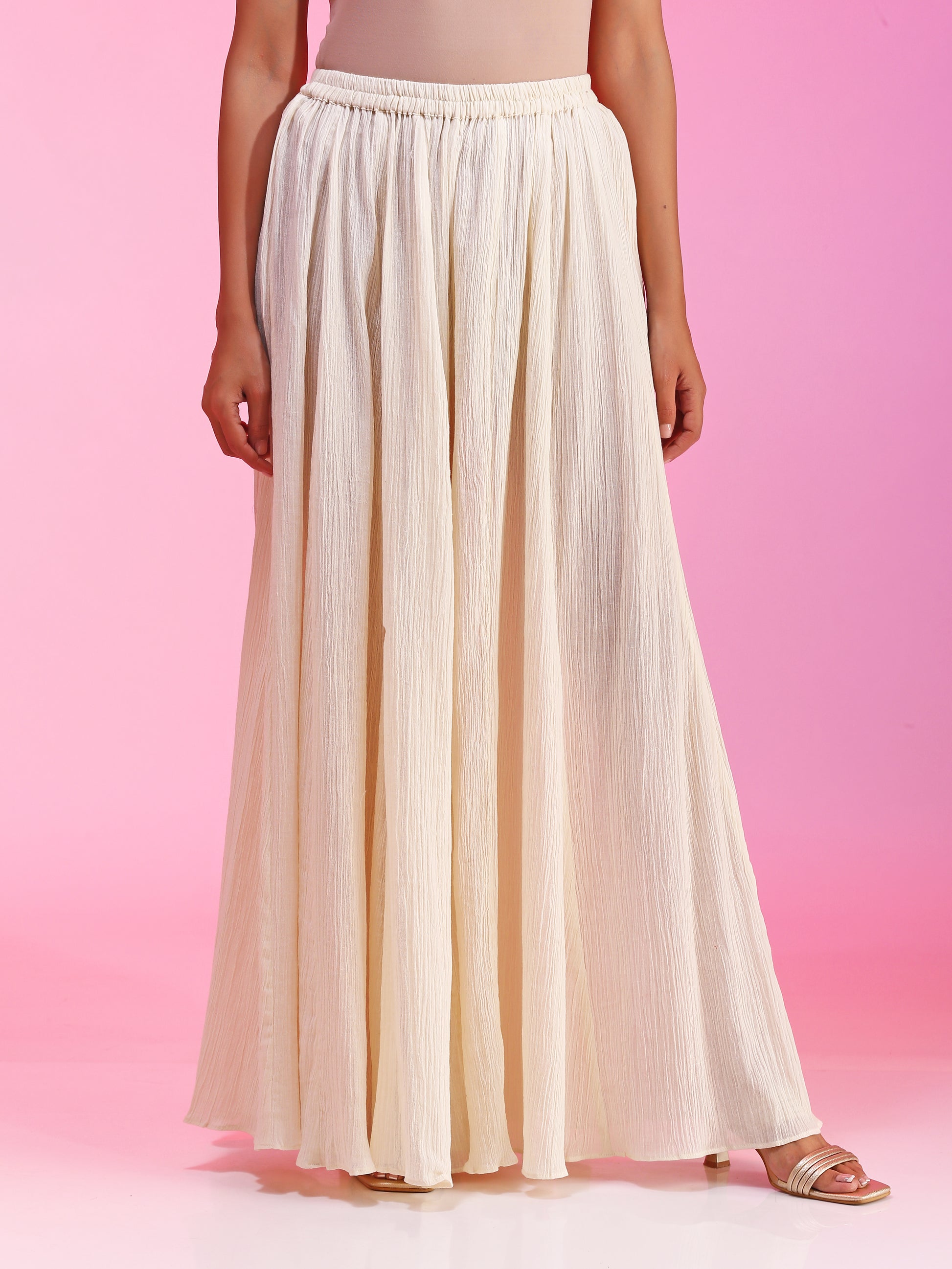 Ivory Modal Resham Dabka Beaded Kurta Palazzo Net Dupatta Set