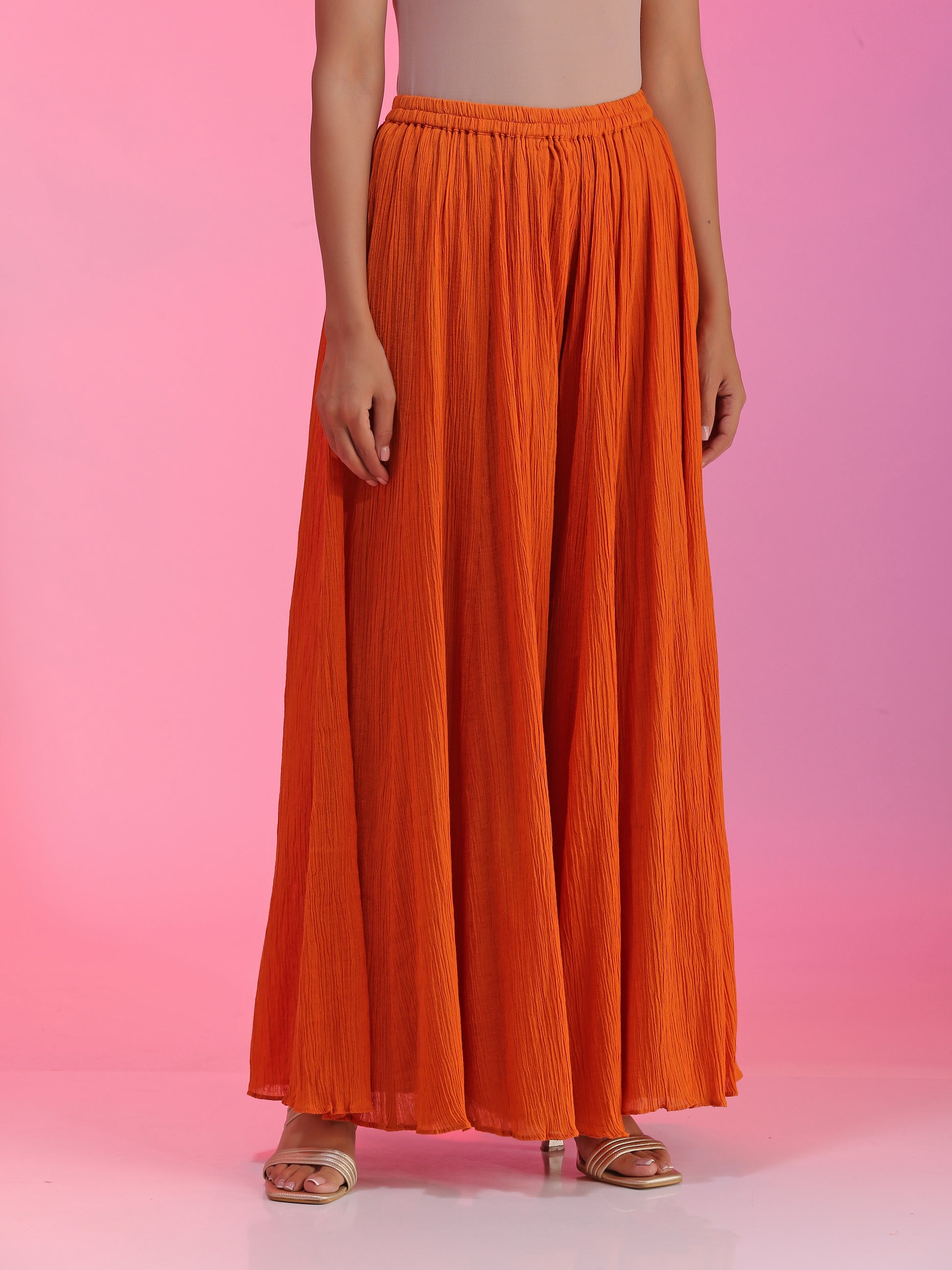 Ivory Yellow Orange Cotton Silk Sequin Gotta Kurta Petal Pants Set