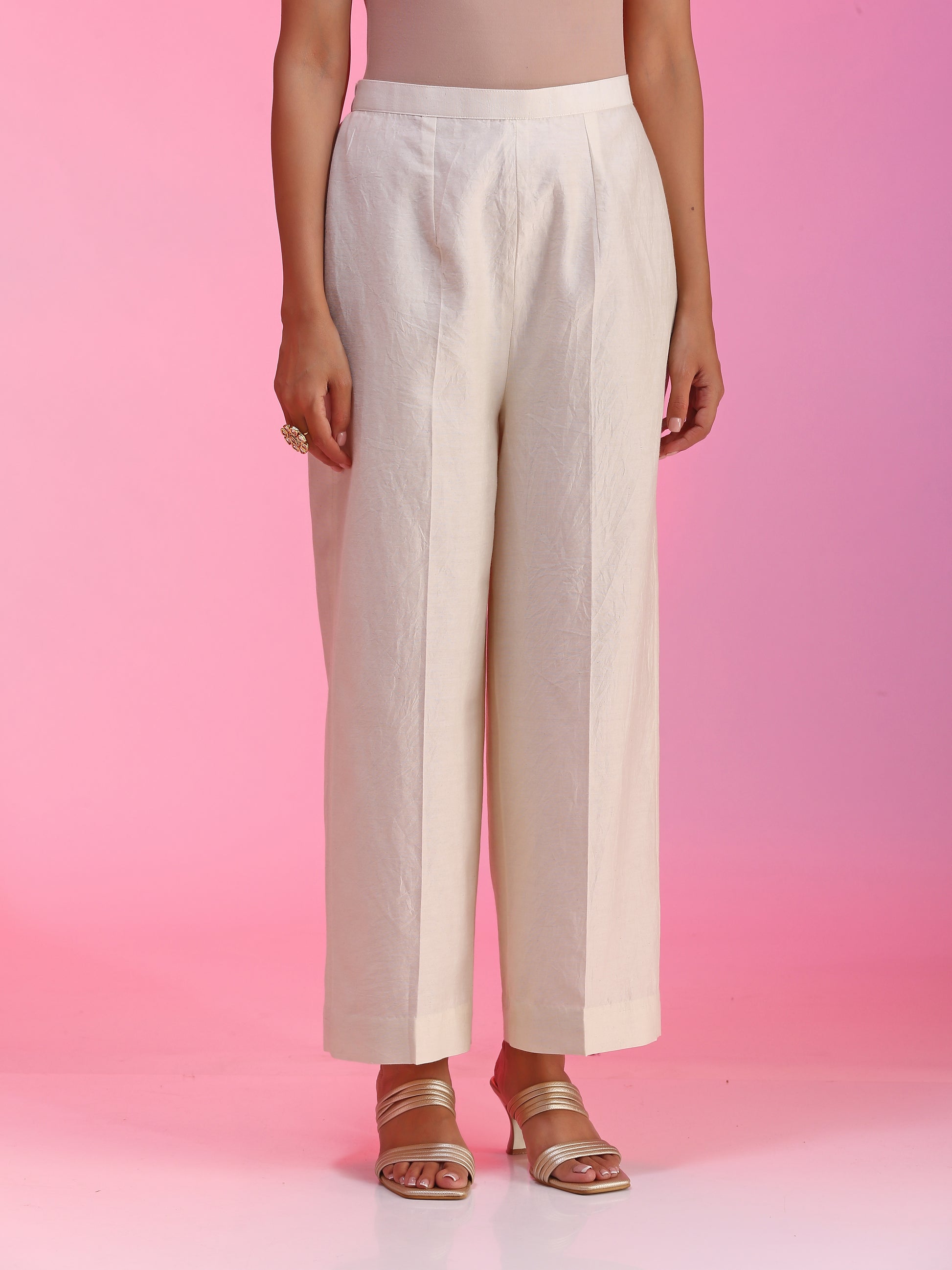 Ivory Chanderi Dabka Zari Pitta Kurta Pajama Net Dupatta Set