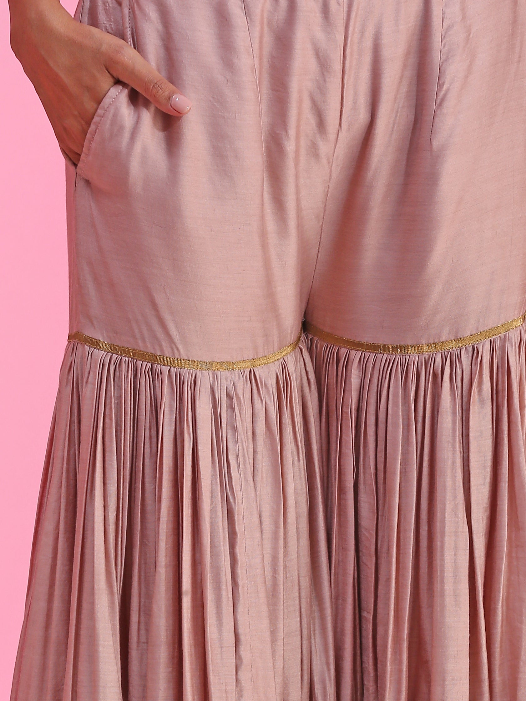 Dusty Pink Zaridar Chanderi Zardozi Sequin Sharara Silk Dupatta Set