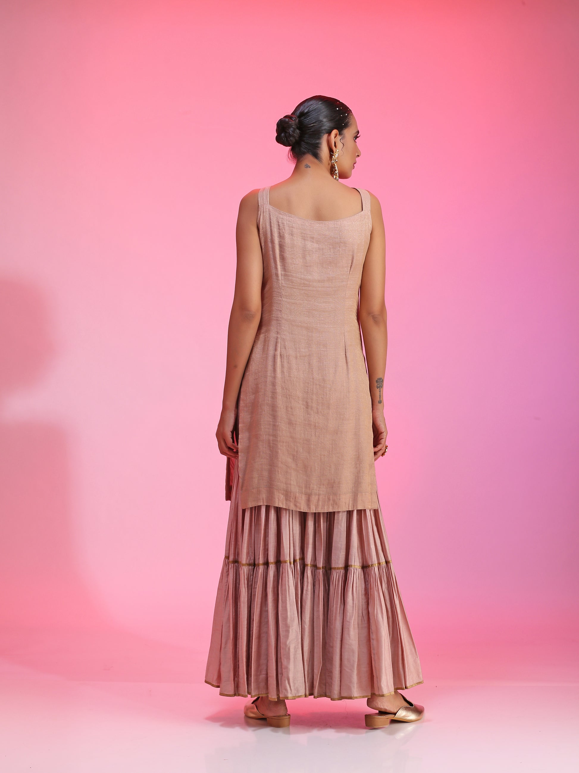 Dusty Pink Zaridar Chanderi Zardozi Sequin Sharara Silk Dupatta Set