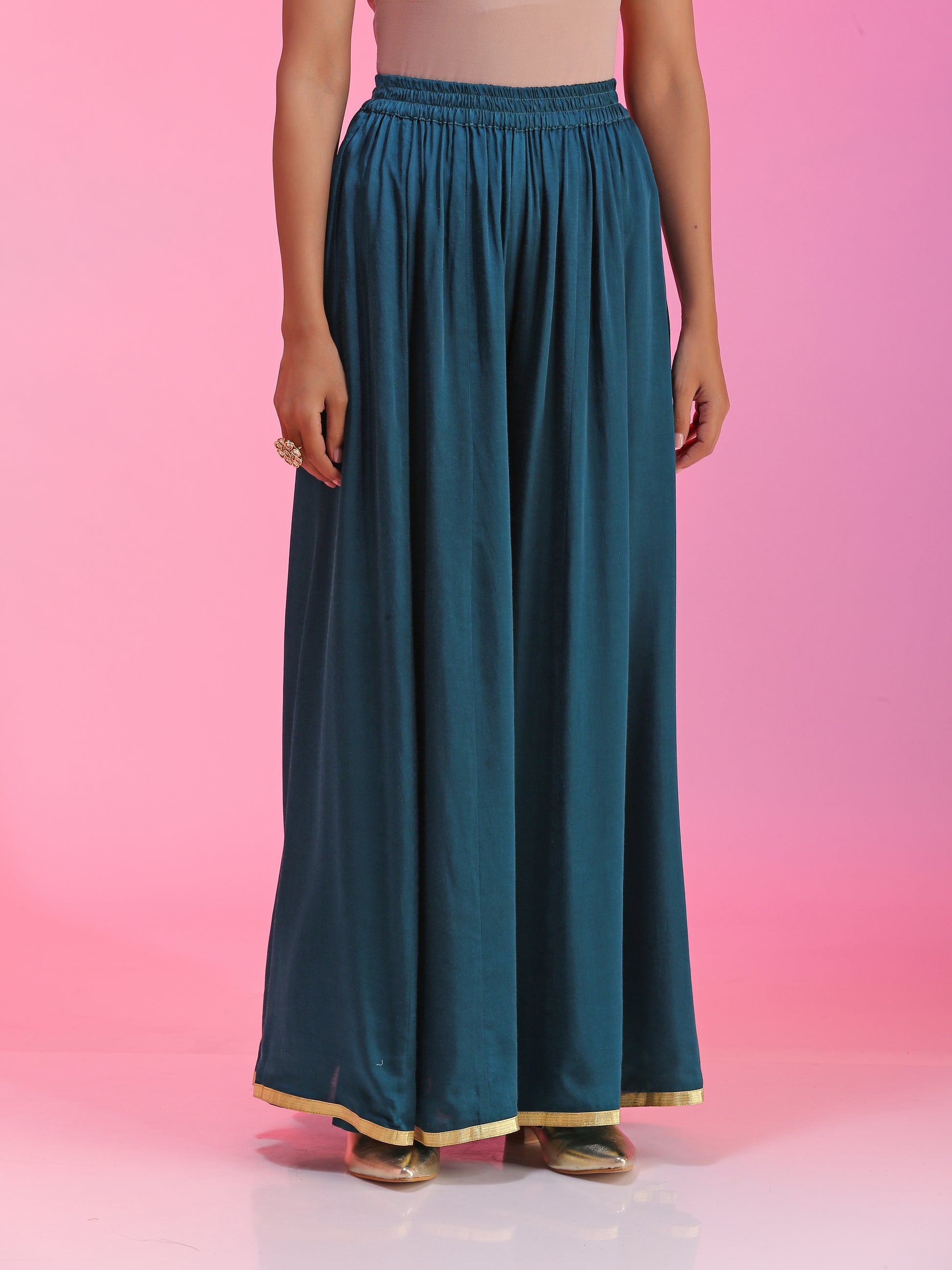 Navy Blue Chanderi Dabka Zari Pitta Kurta Pajama Net Dupatta Set